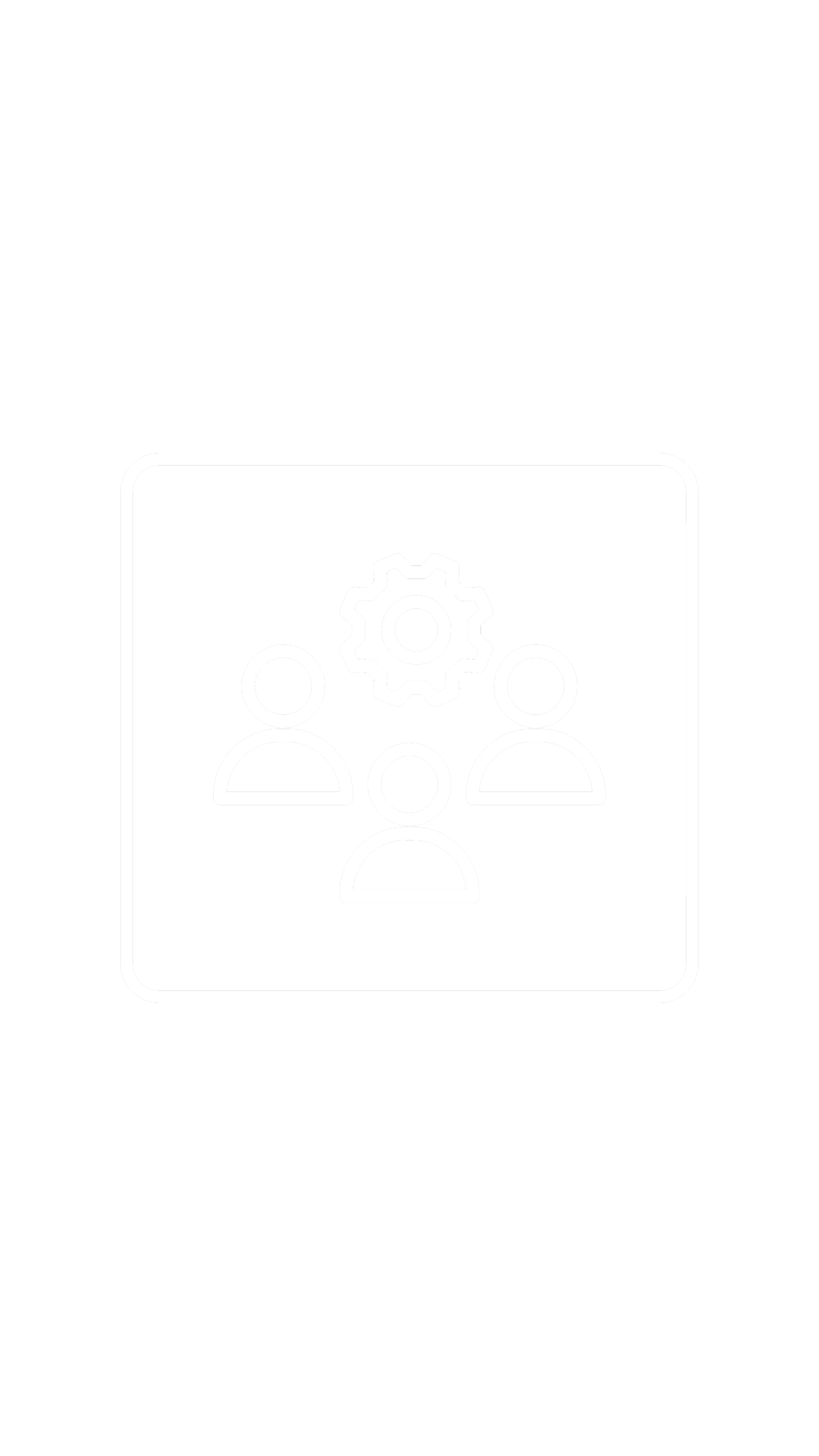 Icon depicting three people with a gear symbol above them, representing teamwork or collaboration.