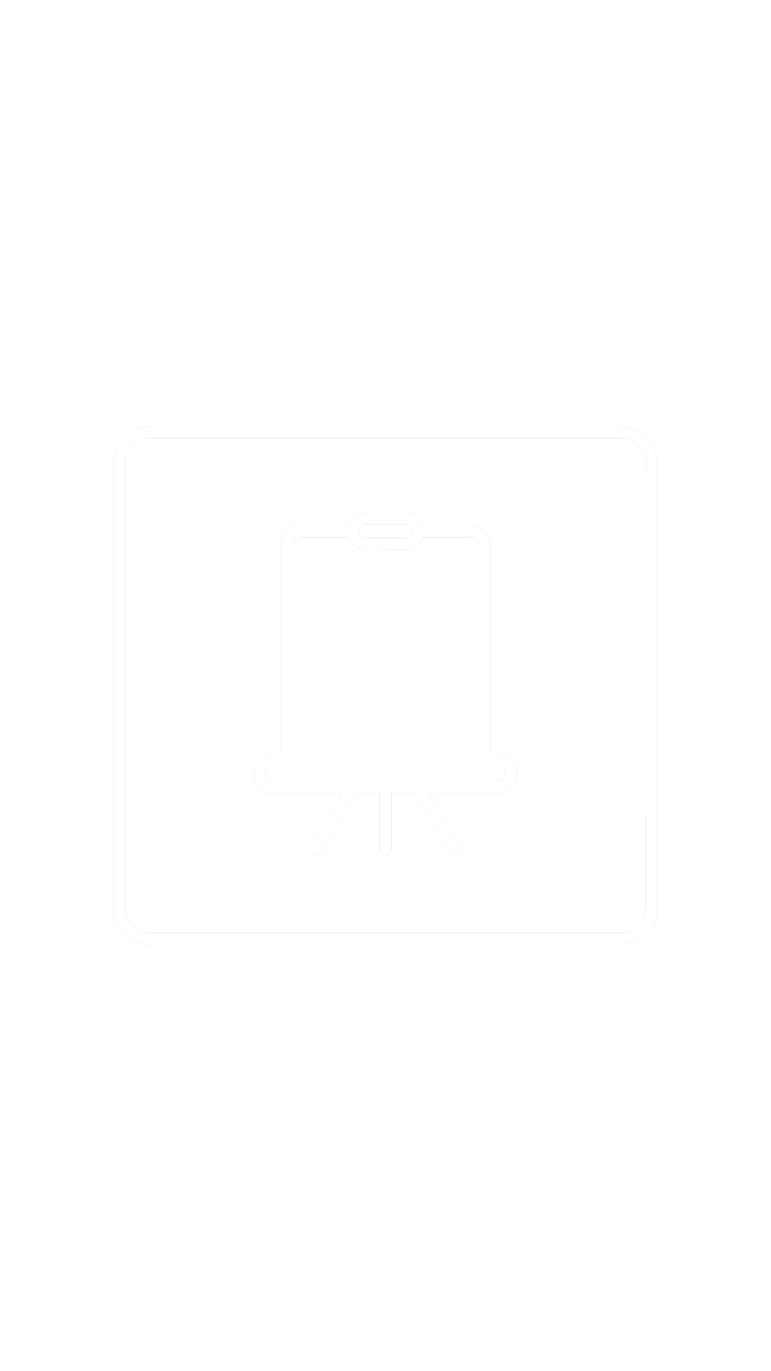 Neon outline of a flip chart or whiteboard on a stand, enclosed in a square border.