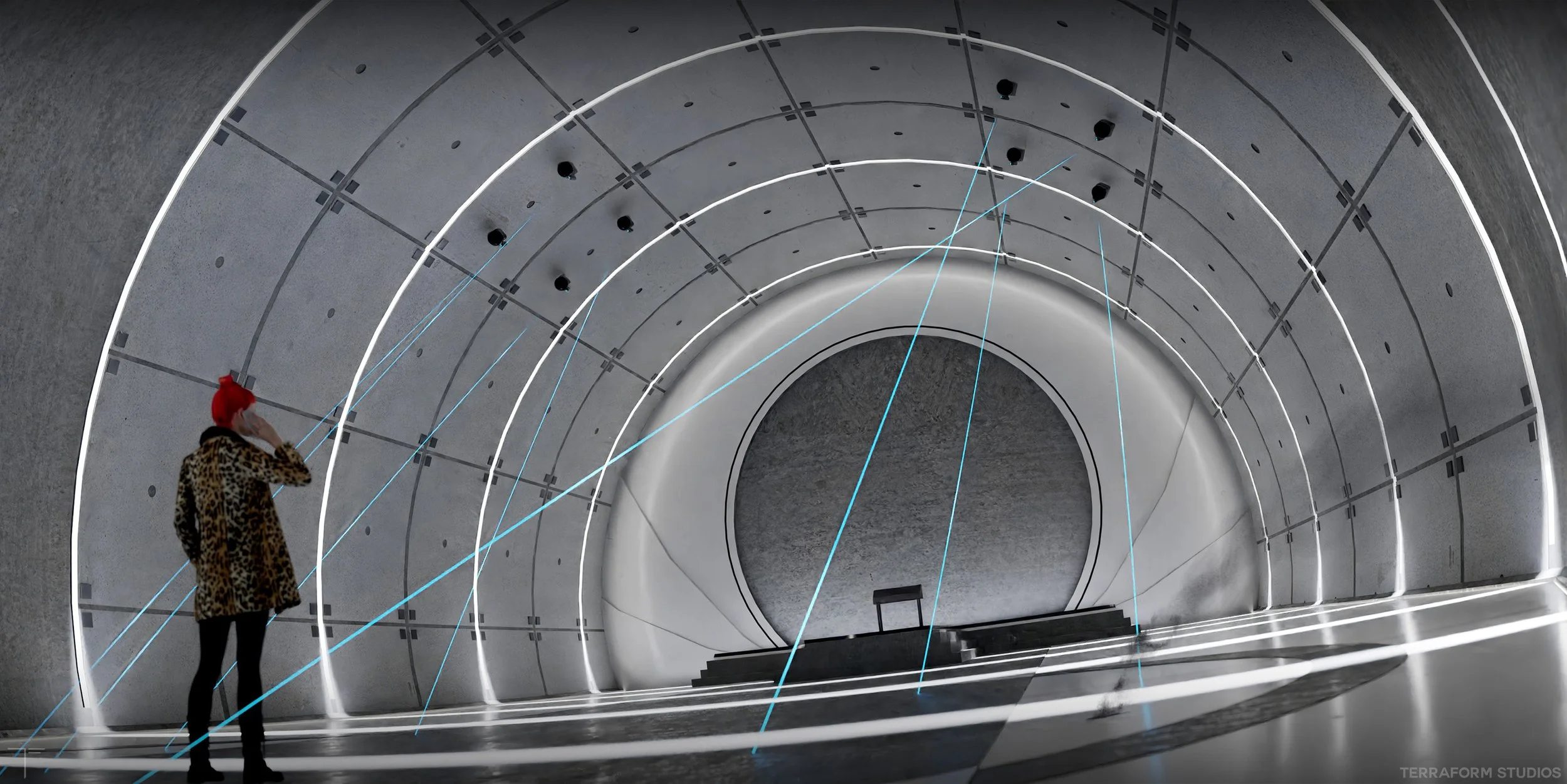 Early concept art and exploration of the laser cell corridor for the feature movie Sonic the Hedgehog 3.
