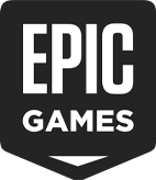Epic Games logo in black and white.