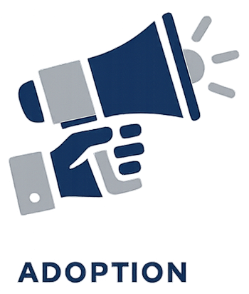 A megaphone with sound waves and the word 'Adoption' at the bottom.