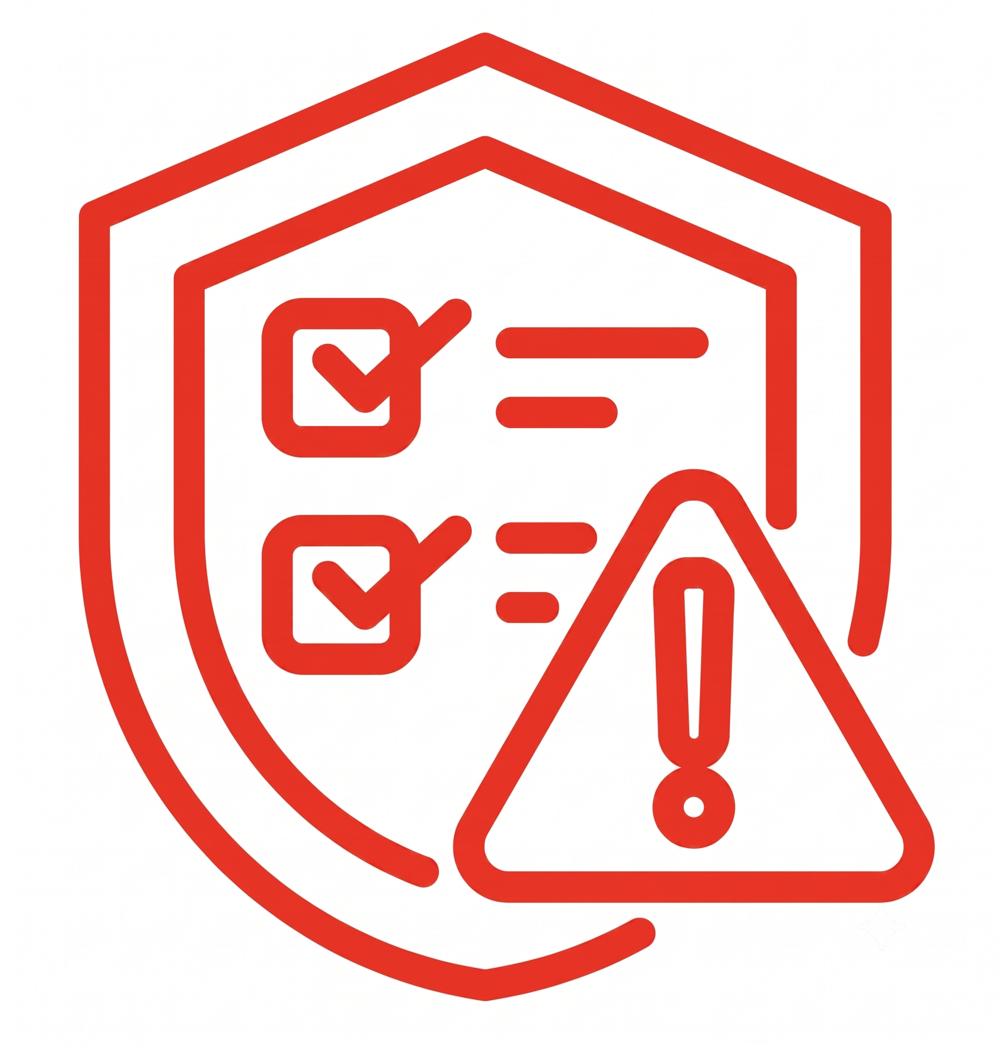 Red outline of a house with a check mark inside, indicating safety or approval.