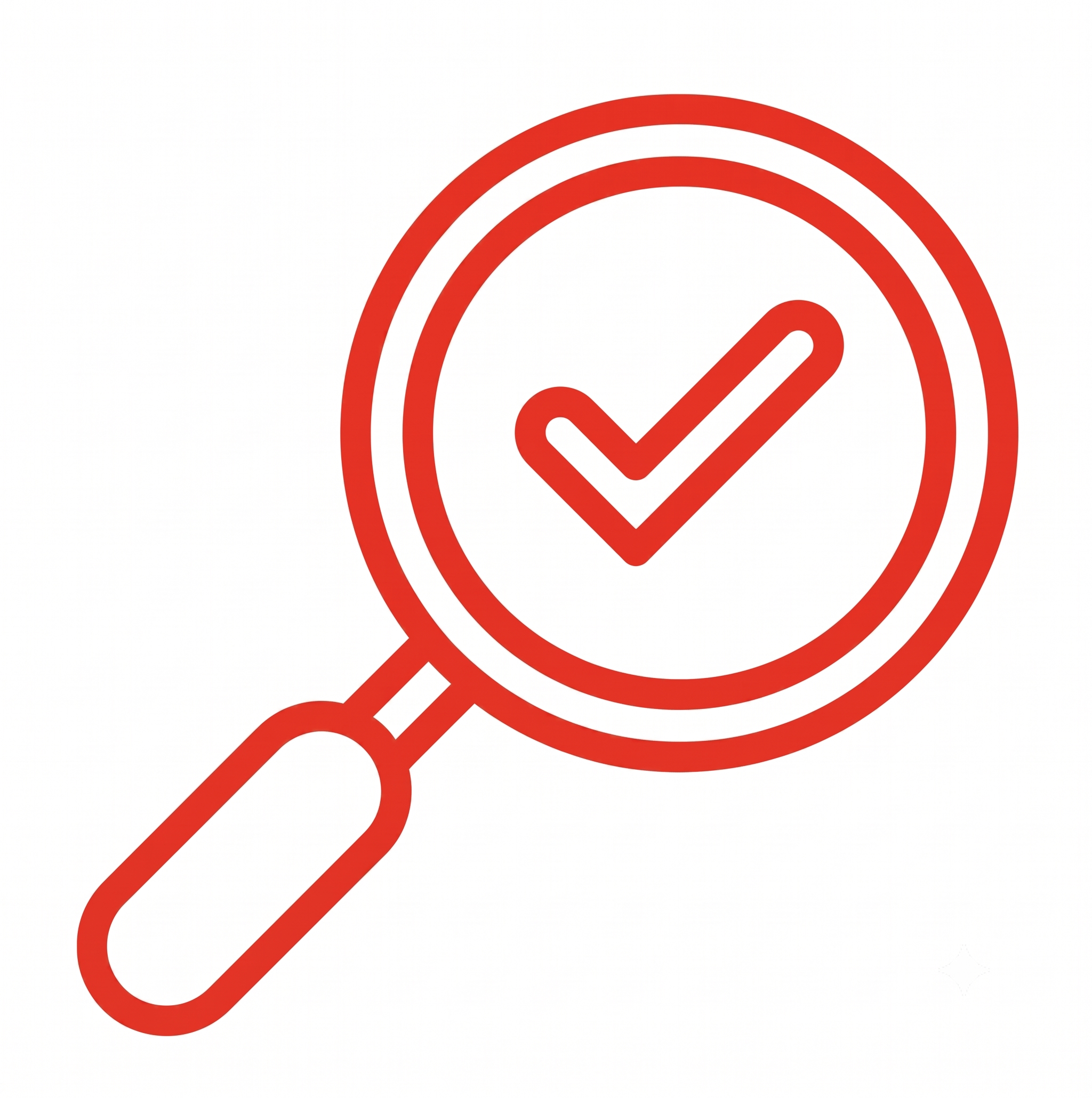 Red circular icon with a checkmark inside a location pin symbol.