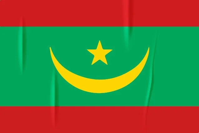 Drapeau de la Gambie avec bandes rouges en haut et en bas, bandes vertes et une étoile et un croissant jaunes au centre.