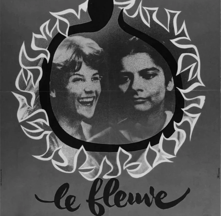 Une illustration en noir et blanc avec deux jeunes personnes, une femme souriante et un homme sérieux, entourées de flammes stylisées, avec la phrase "le flam" en dessous.