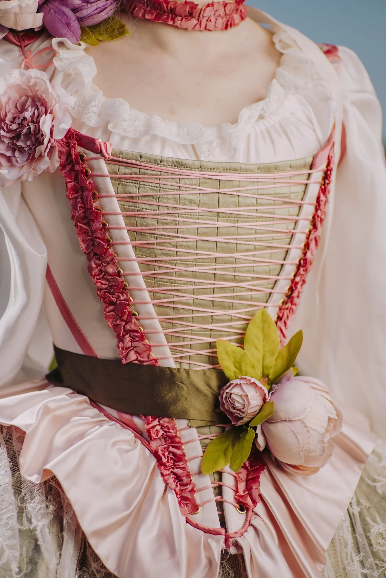 Détails corsage corset costume historiques bergère rococo 18ème siècle