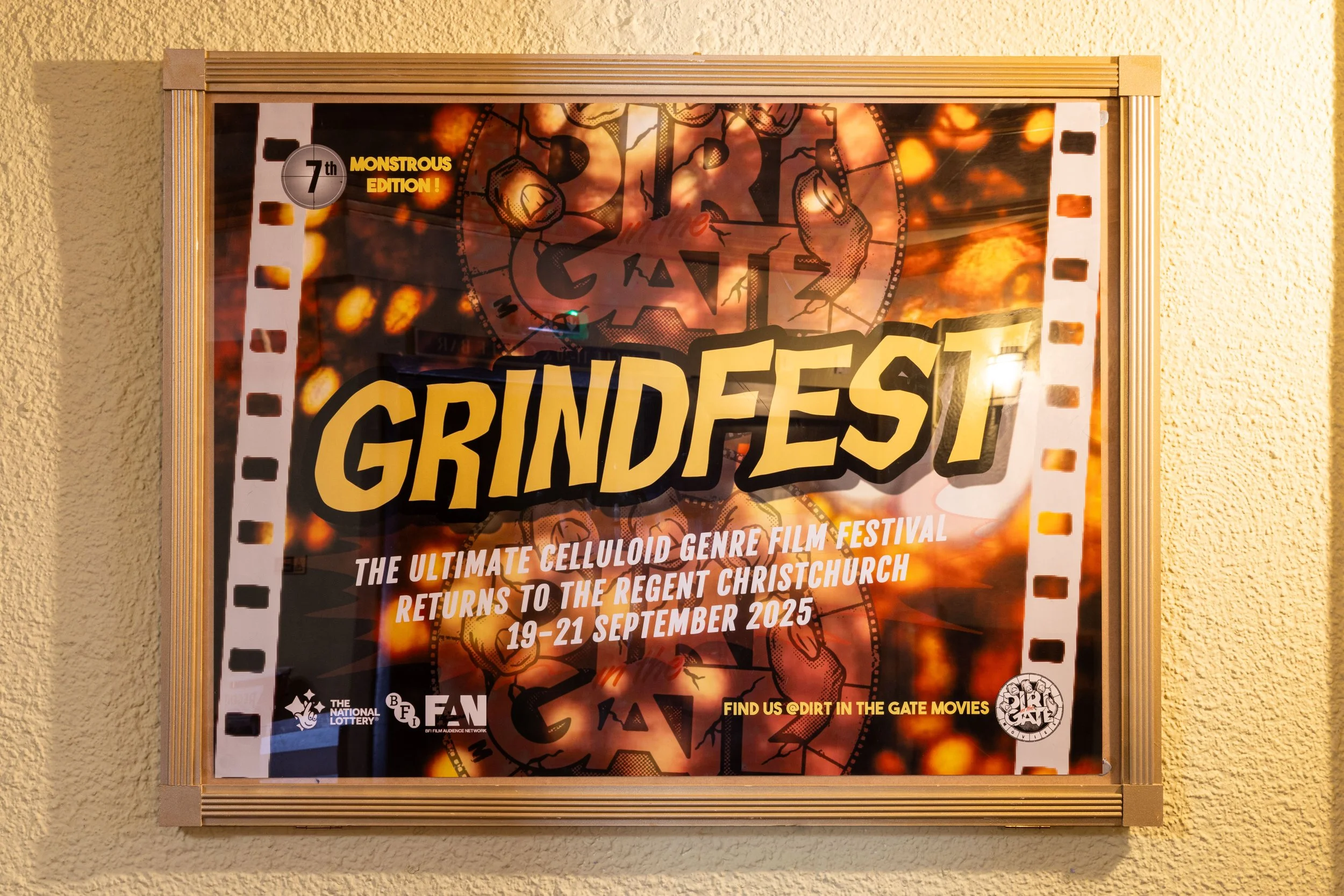 Poster for the 7th Monstrous Edition of a celluloid genre film festival, titled 'Dirt Cat,' taking place from September 19 to 21, 2025, at the Regent Christchurch.