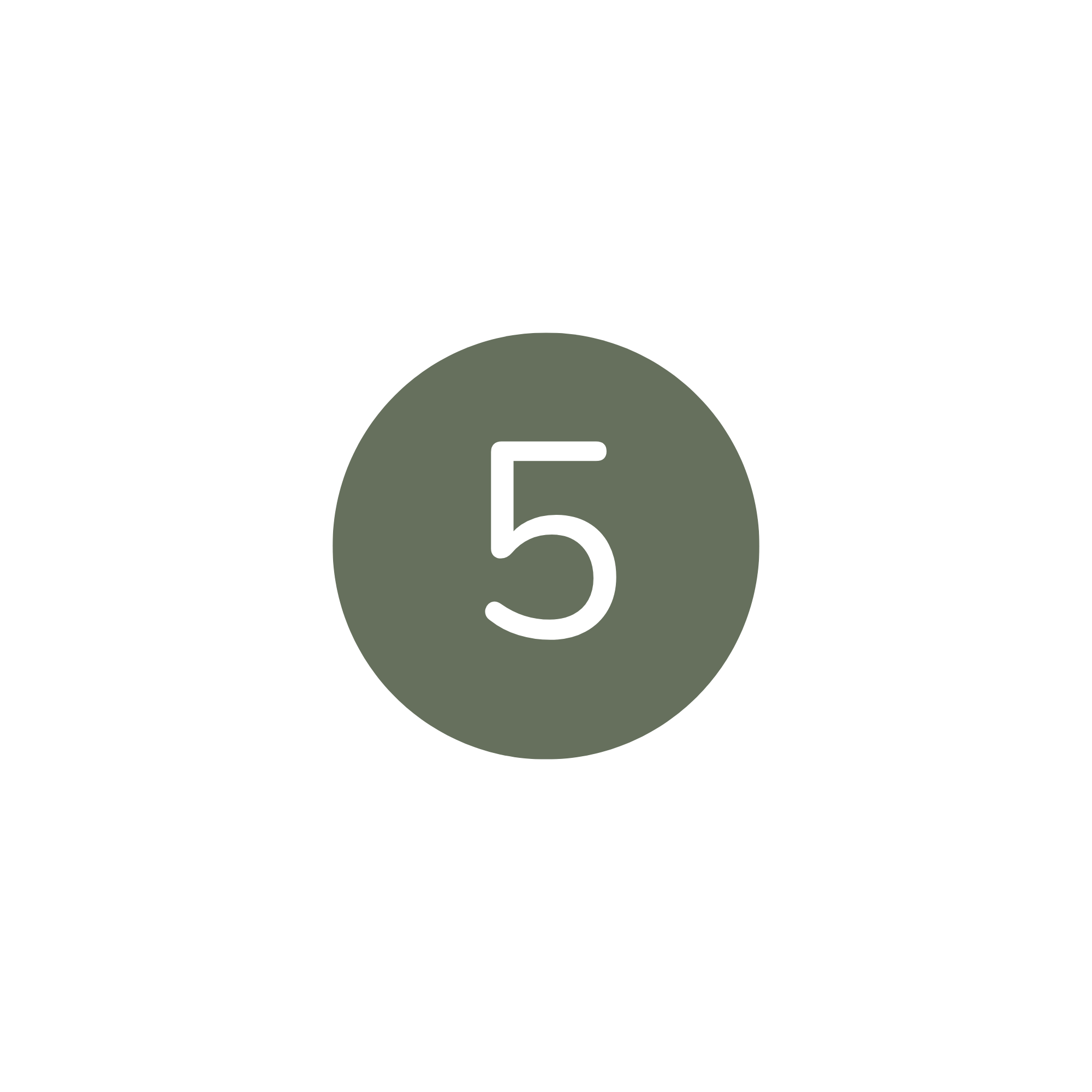 A close-up image of a circular badge with a black background, featuring a green circle in the center with the white number 5 inside.