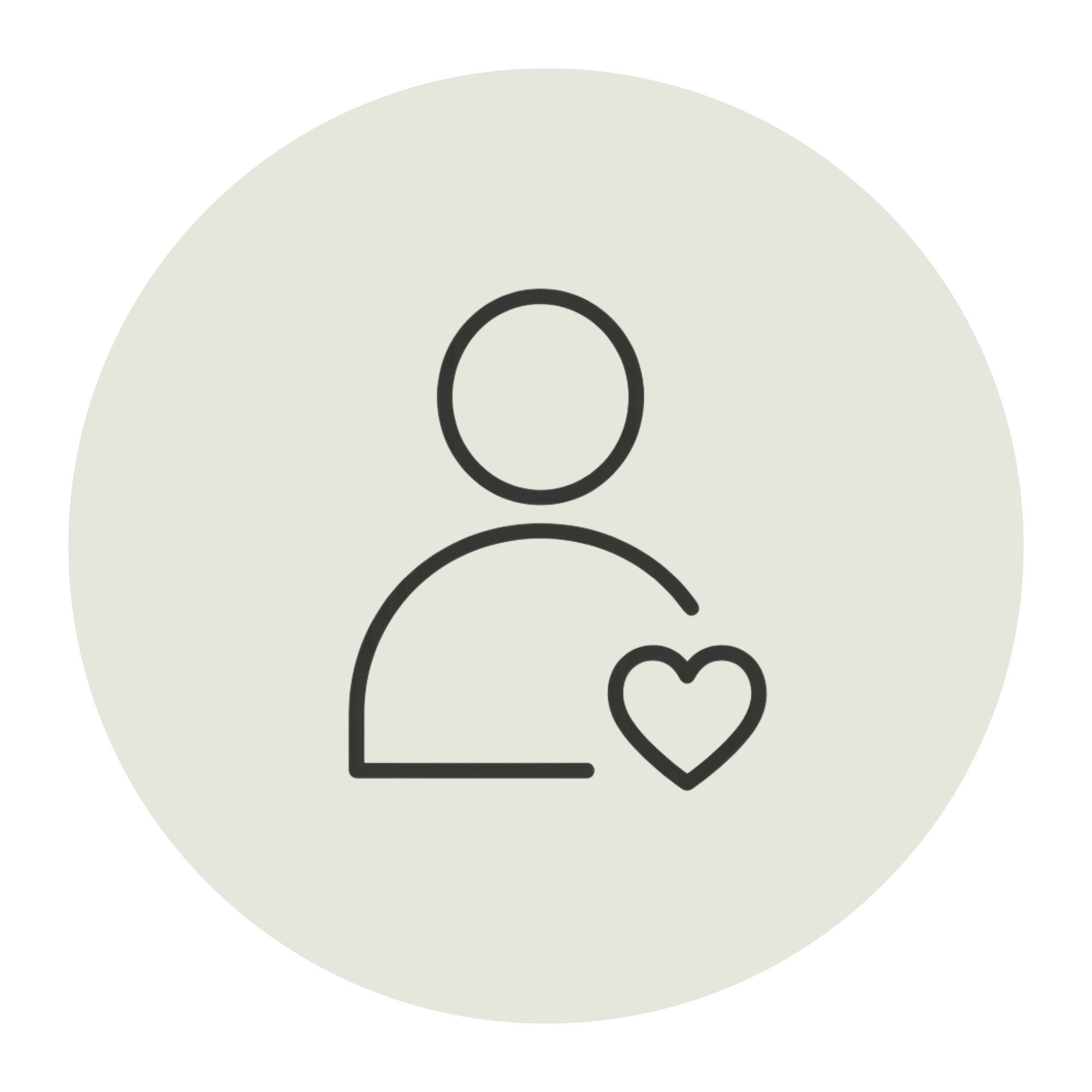Outline of a person's faceless head with a circle and a small heart inside a larger circle in black lines.