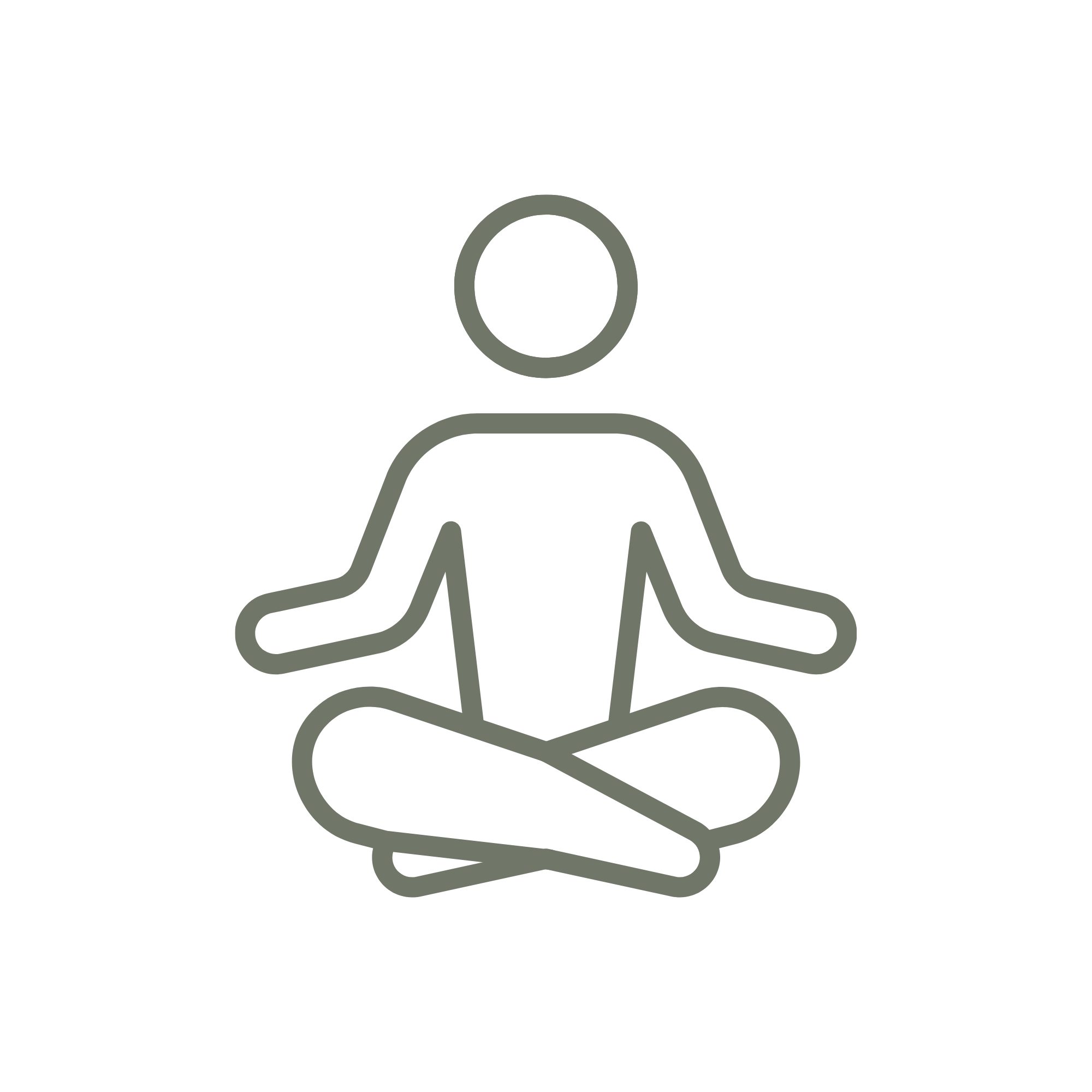 Outline drawing of a person sitting cross-legged with hands in a meditation or prayer pose.