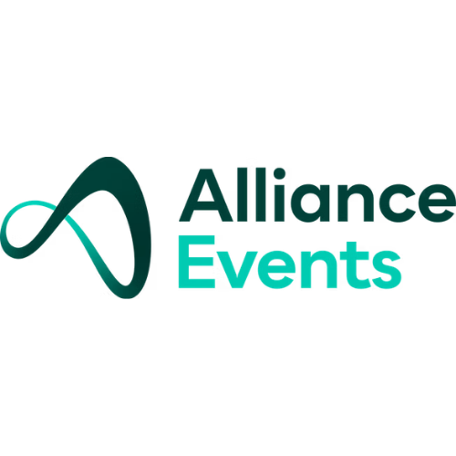 Logo for Alliance Events featuring a stylized teal and dark green 'A' with the words 'Alliance Events' beside it.