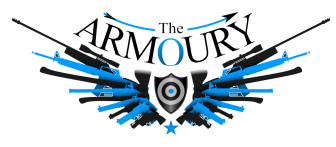 Logo for THE ARMOURY featuring guns, a shield, and a star.