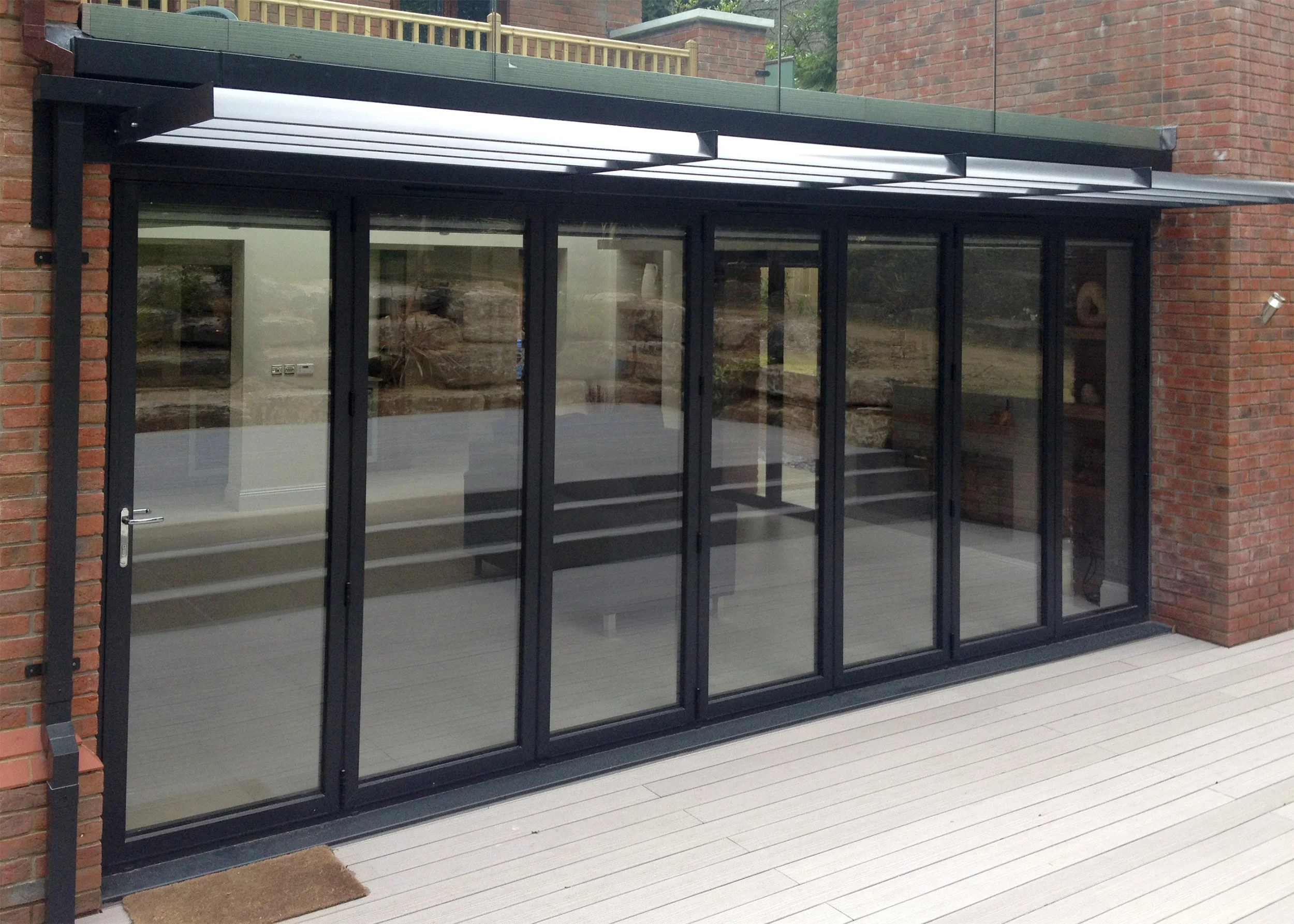 Smart Aluminium Bi-folding Doors with Brise Soleil Shading