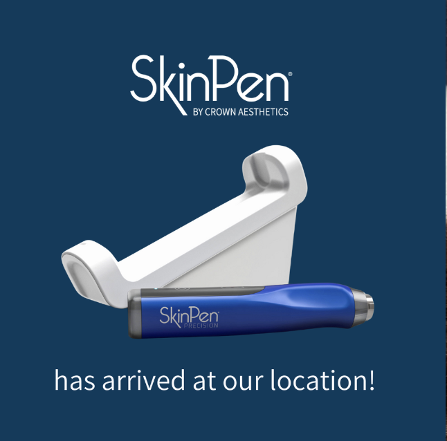 Graphic announcing the SkinPen microneedling device has arrived at Covent Garden Skin Clinic.