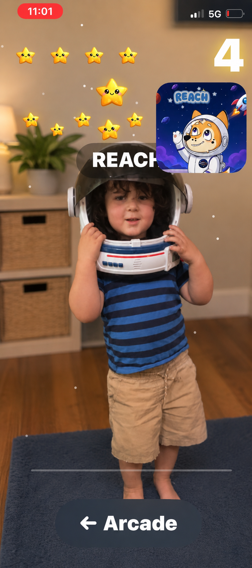 Child using LearnNova Kids educational app to jump, move, and explore planets in the solar system including the dwarf planets