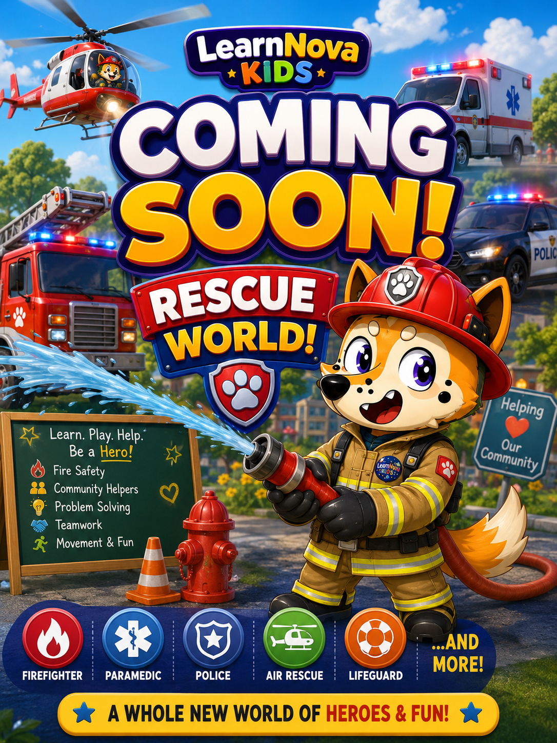 LearnNova Kids Rescue World coming soon that will feature firetrucks ambulance and 911 operators