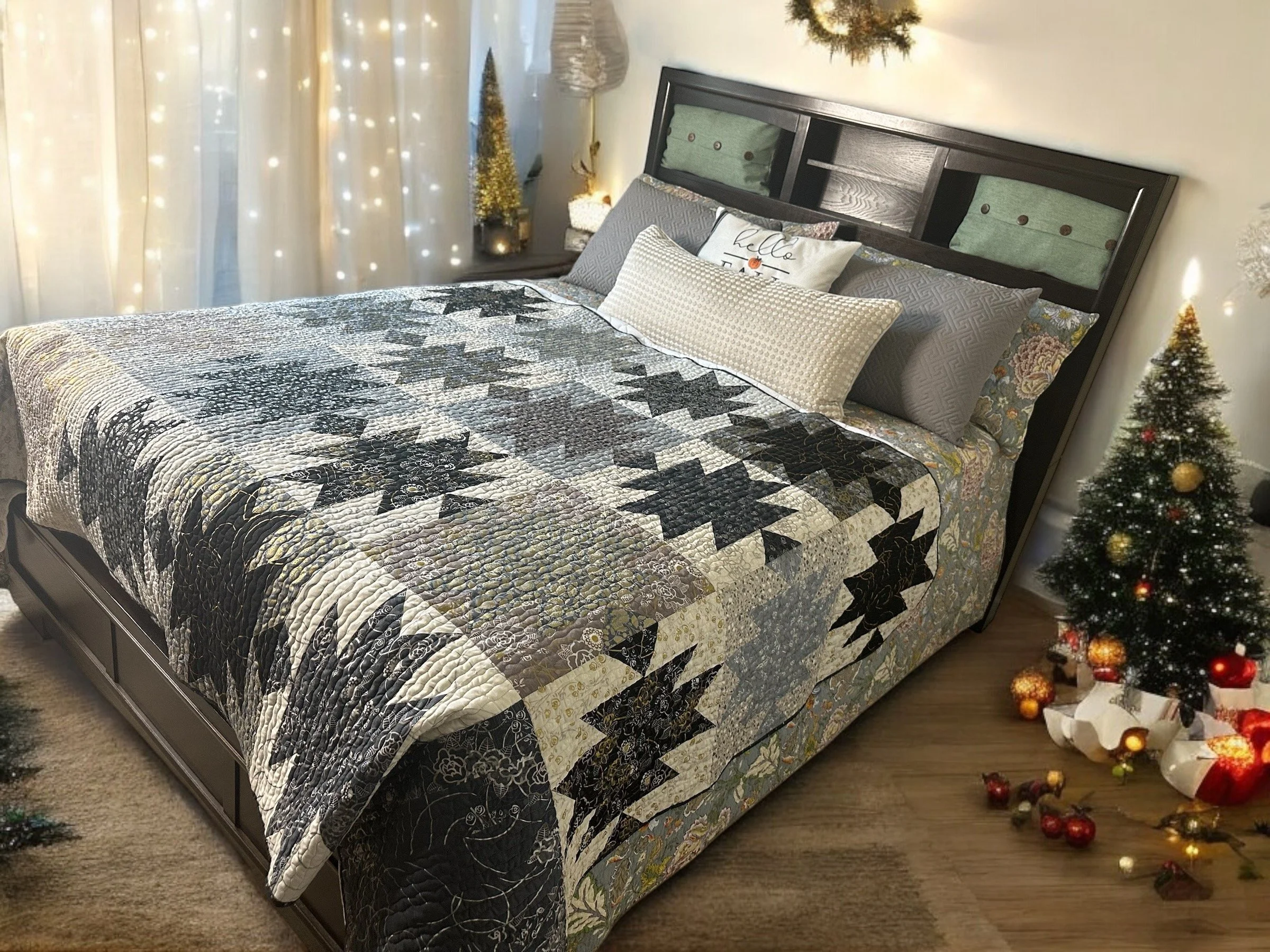67" x 88 Gold & Silver Star Quilt