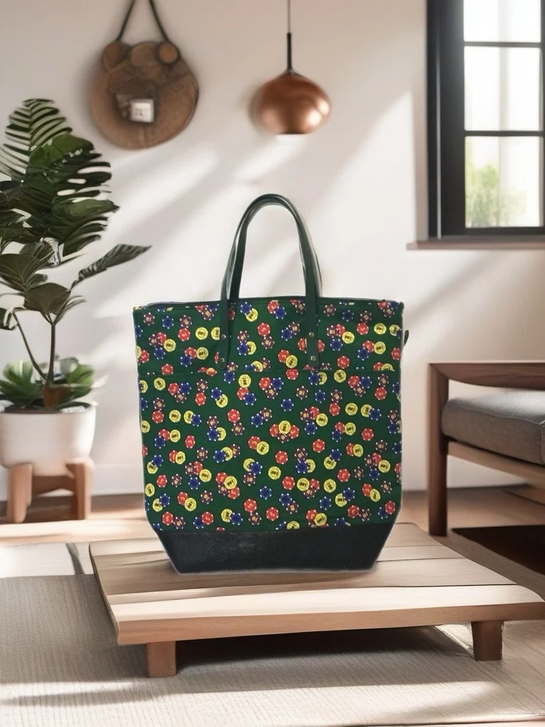 Large Green Button Tote