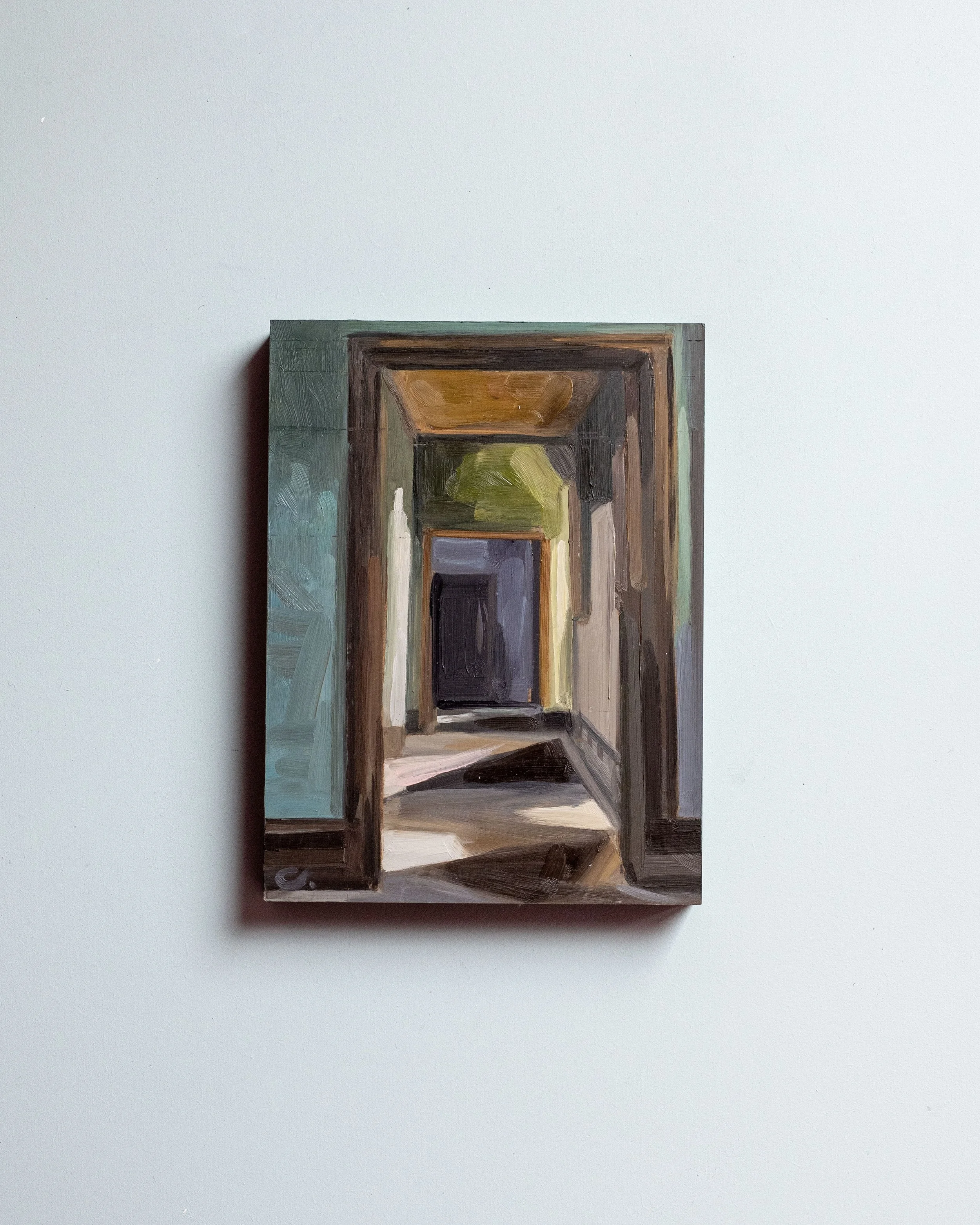 07 - Les portes intérieures   |  Huile sur bois  | 24 x 18 cm   |  Vendu 