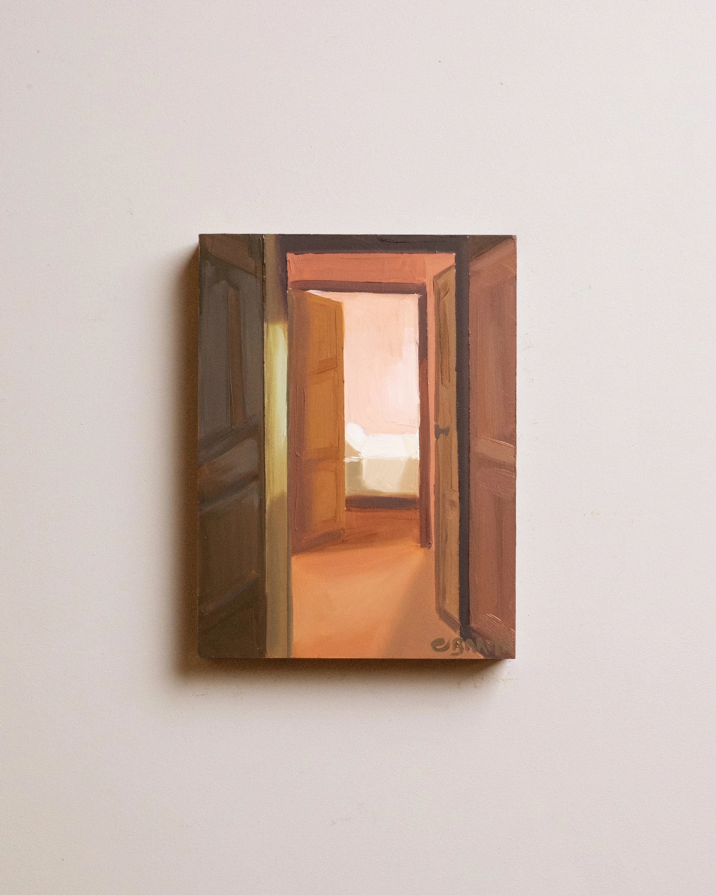 43 - La chambre de lumière   |  Huile sur bois  | 24 x 18 cm  |  Vendu 