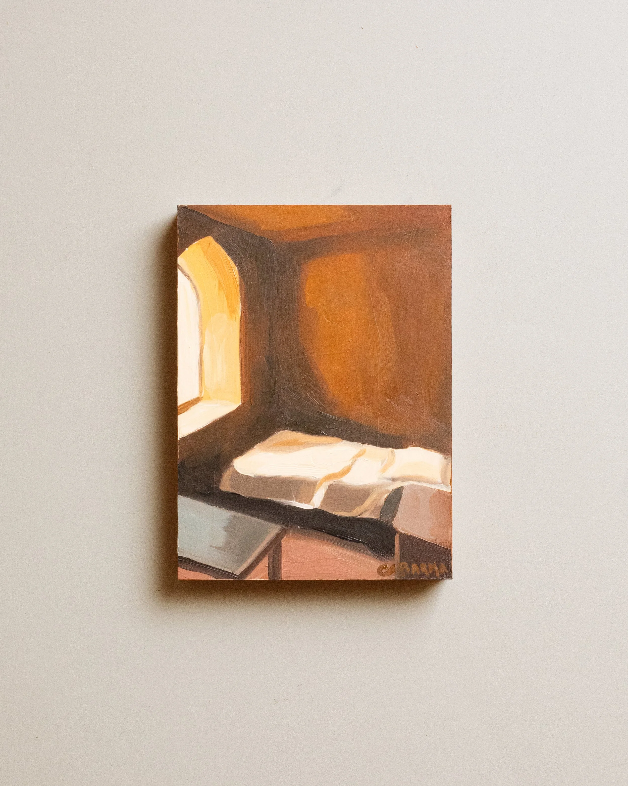 50 - le lit où dort le soleil   |  Huile sur bois  | 24 x 18 cm  |  Vendu 