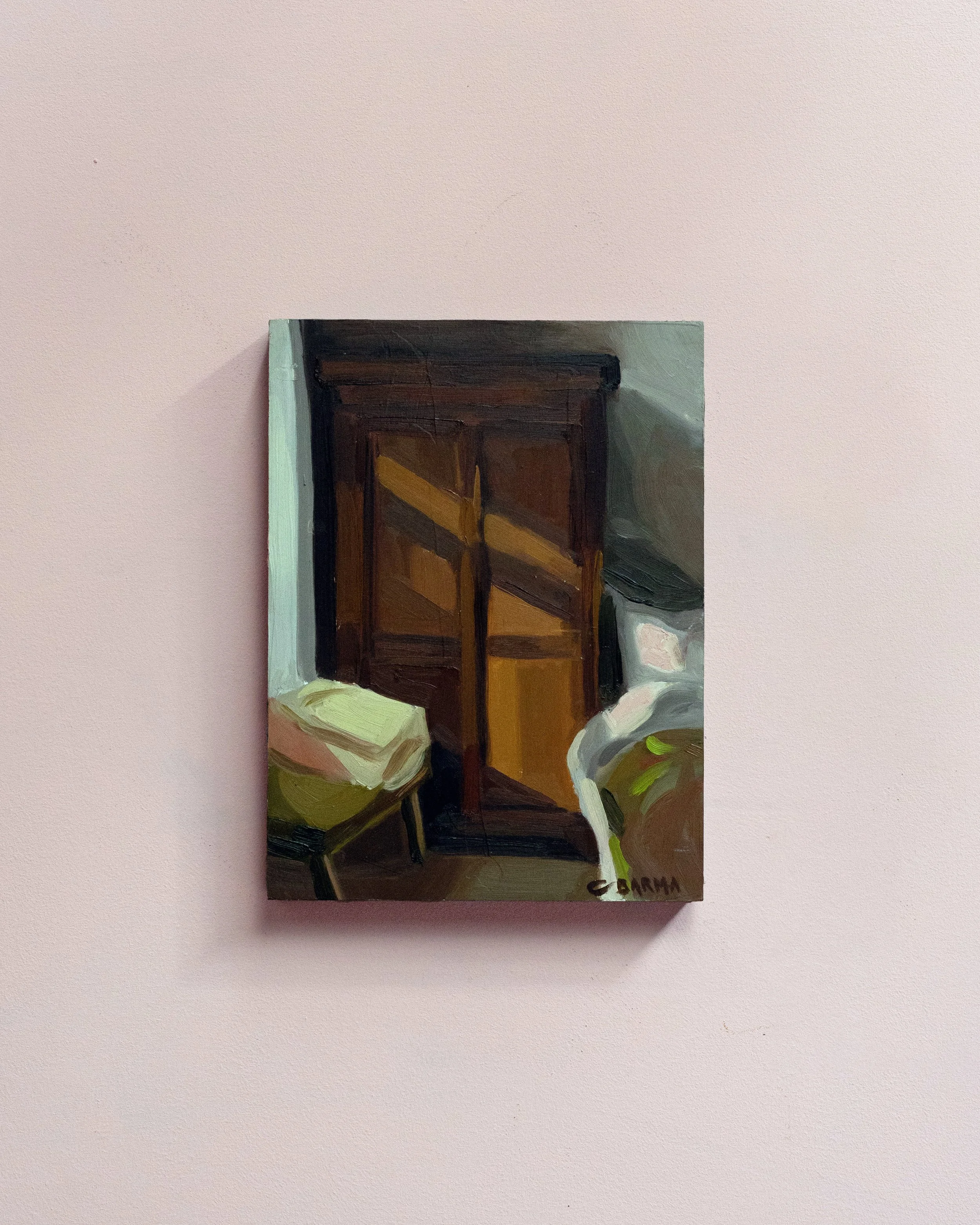 27 - La lumière portée   |  Huile sur bois  | 24 x 18 cm  |  Vendu 