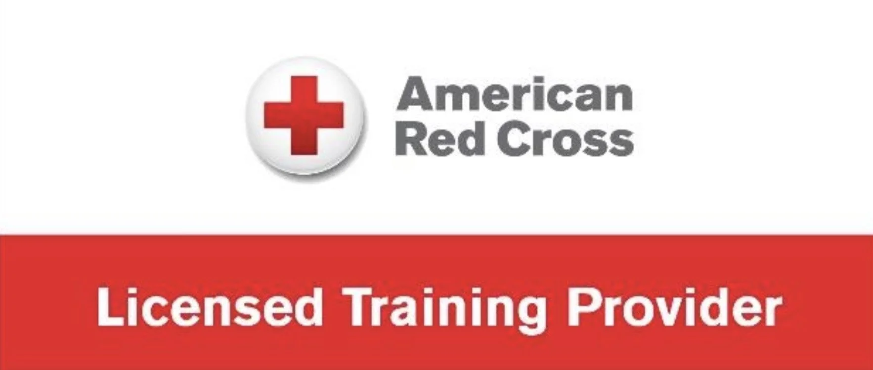 Logo of the American Red Cross with a red cross symbol and text indicating it is a licensed training provider.