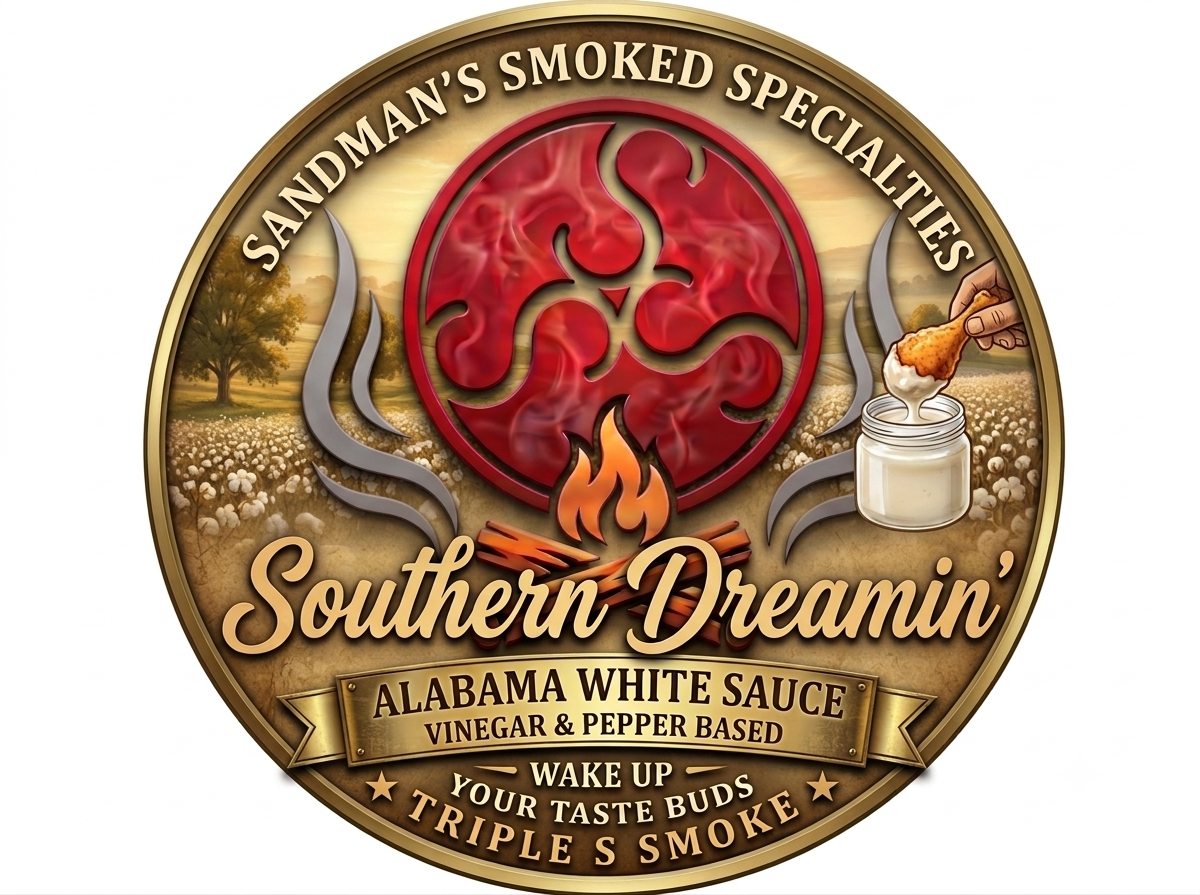Circular label for Southern Dreamin' Alabama White Sauce