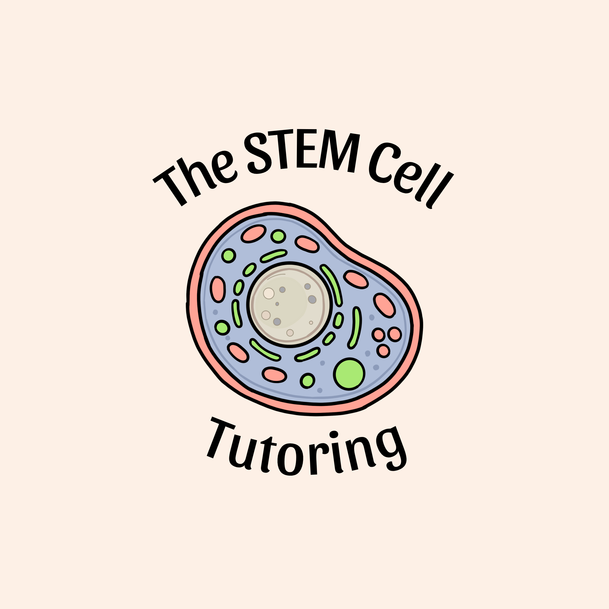 Graphic illustration of a petri dish with bacteria, surrounded by the title 'The STEM Cell Tutoring' in curved text
