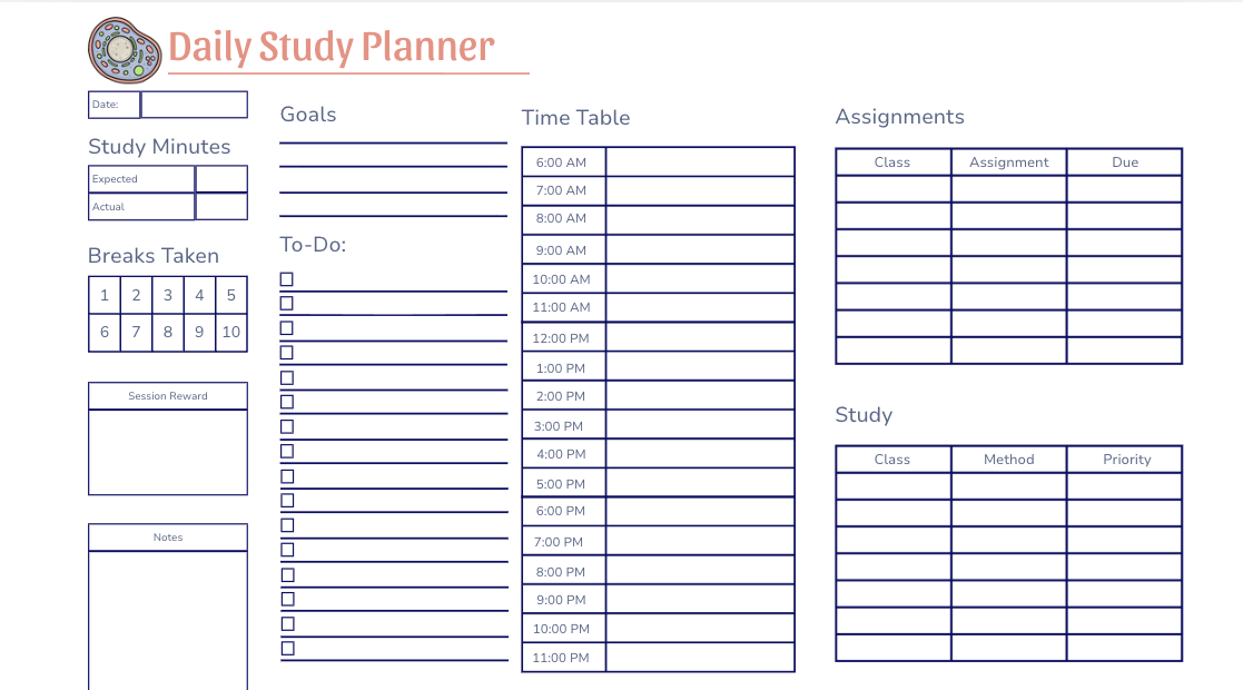 Classic Daily Study Planner