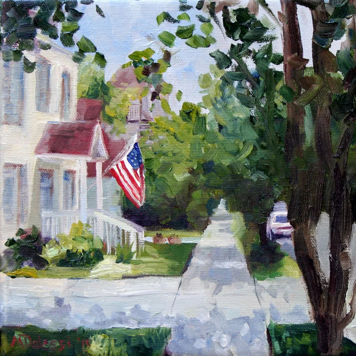 "The house with the flag", 15x15 cm, oil on panel