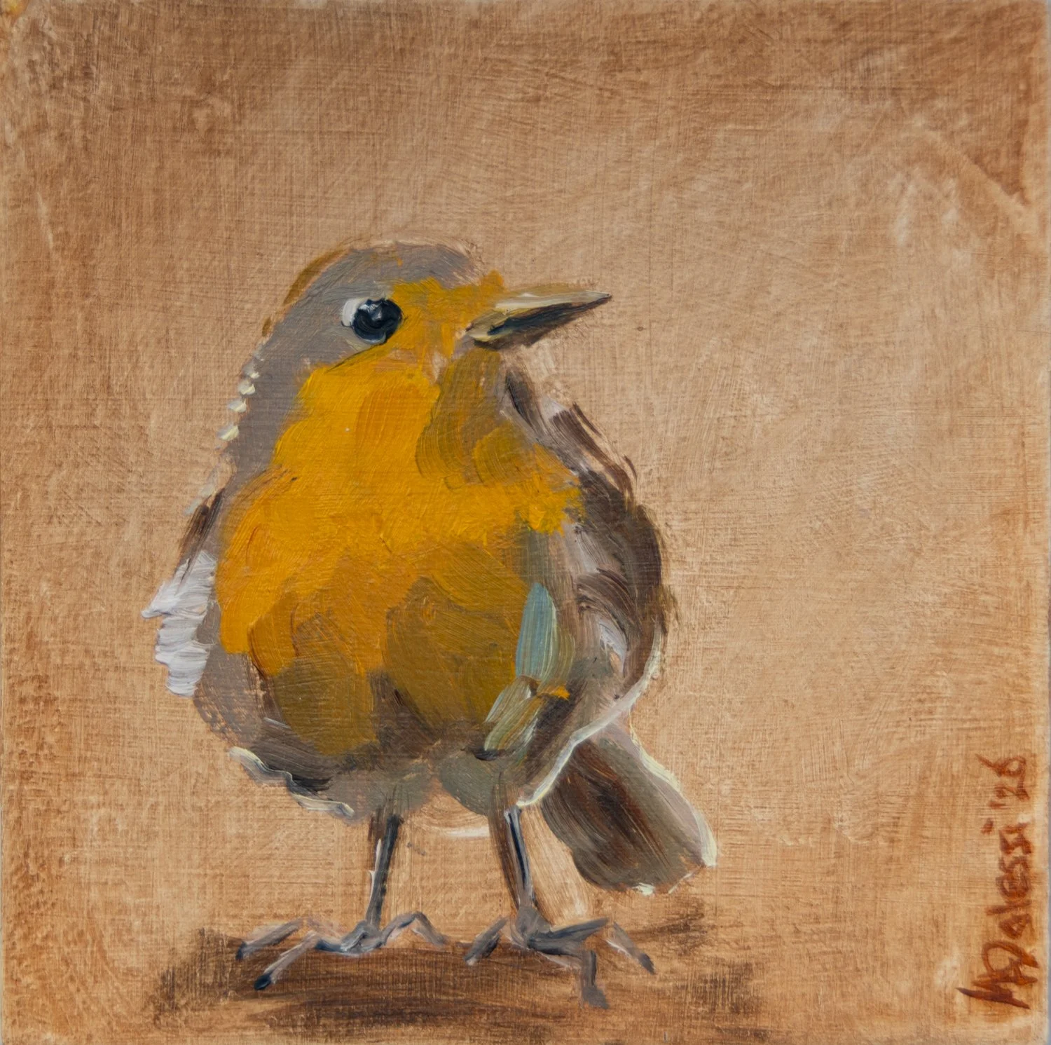 Red robin,  10x10 cm,  oil on art block