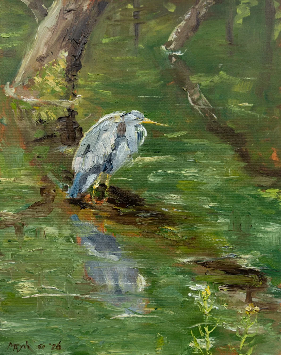 "Heron in Oovervoorde", 24x30 cm, oil on panel