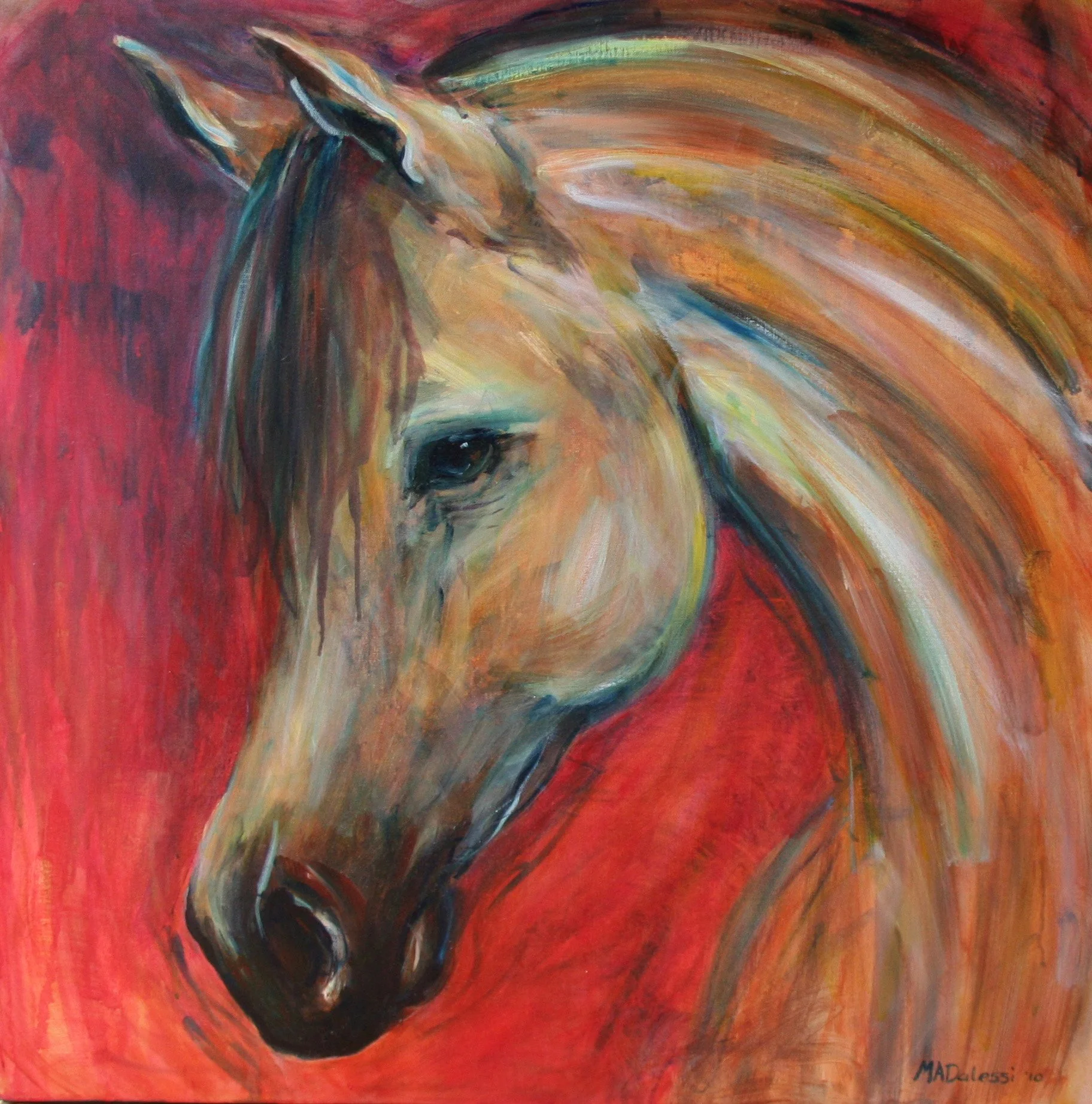 "Portrait of a white horse", 80x80 cm, acrylic on canvas