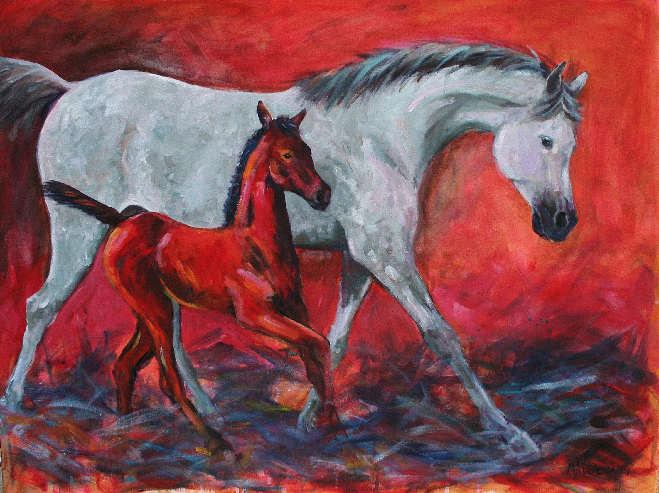 "Mom with foal", 80x100 cm, acrylic on canvas