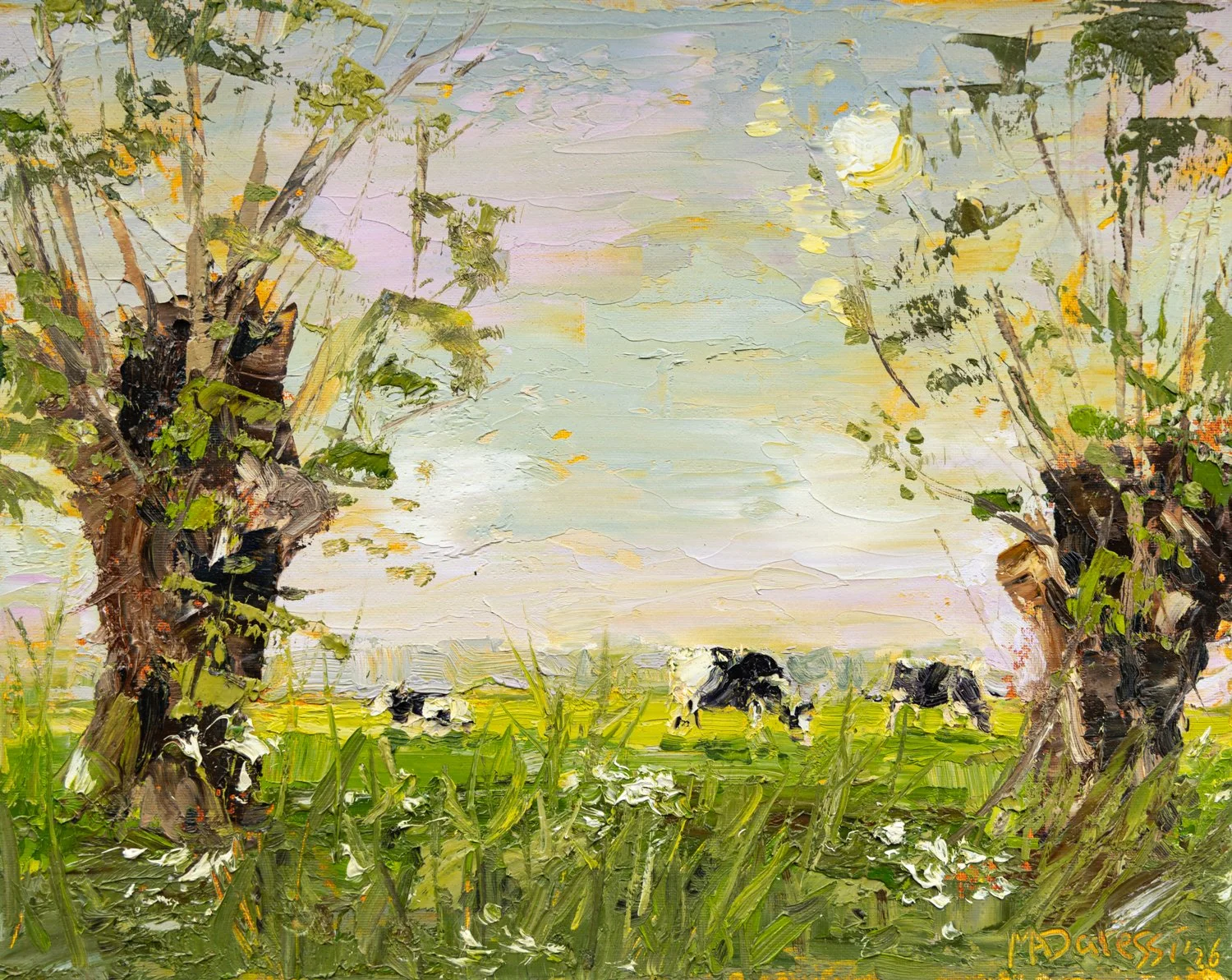 "In the rain between the pollard willows", 24x30 cm, oil on panel