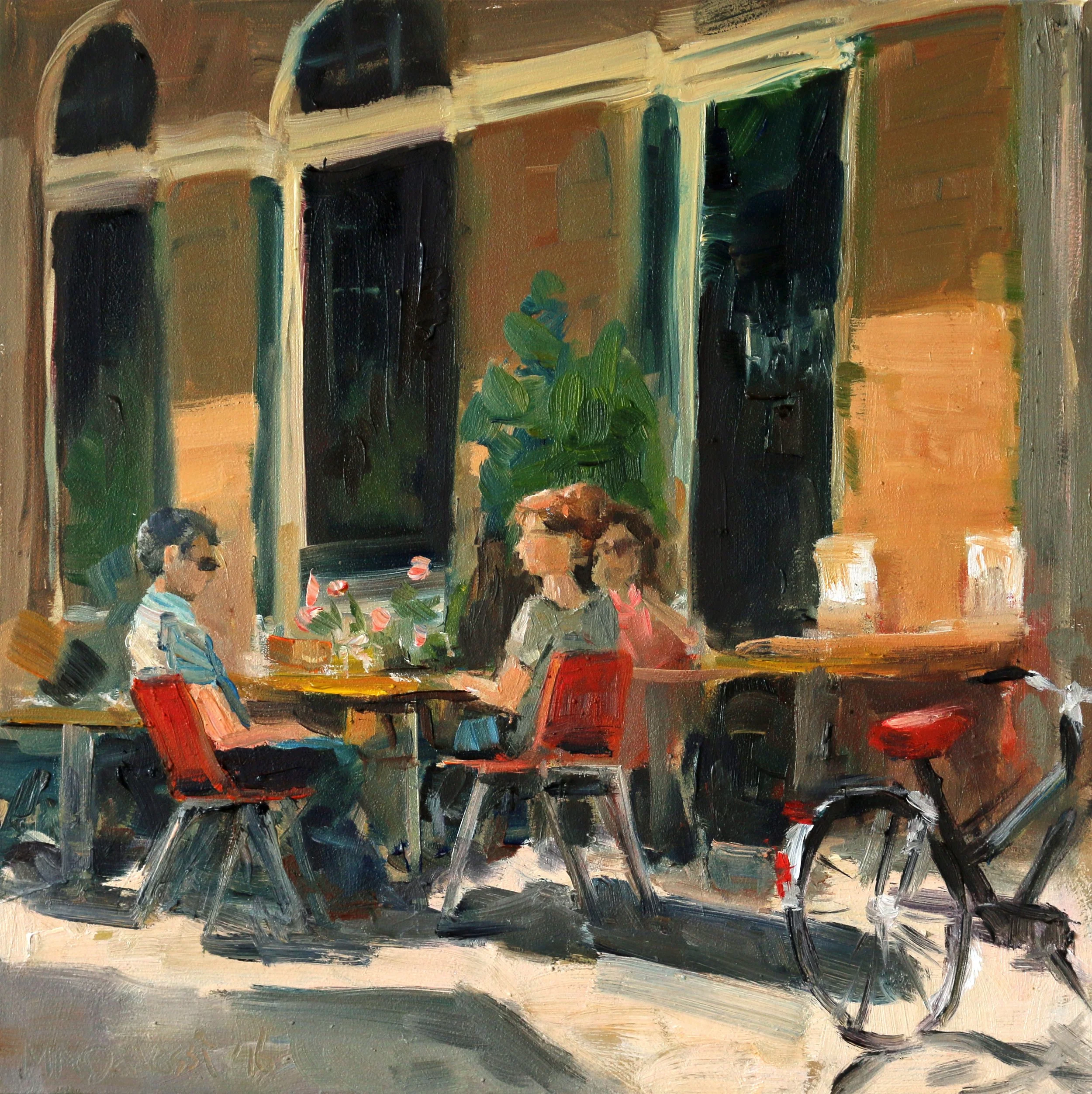 "Terrace in Amsterdam", 15x15 cm, oil on panel