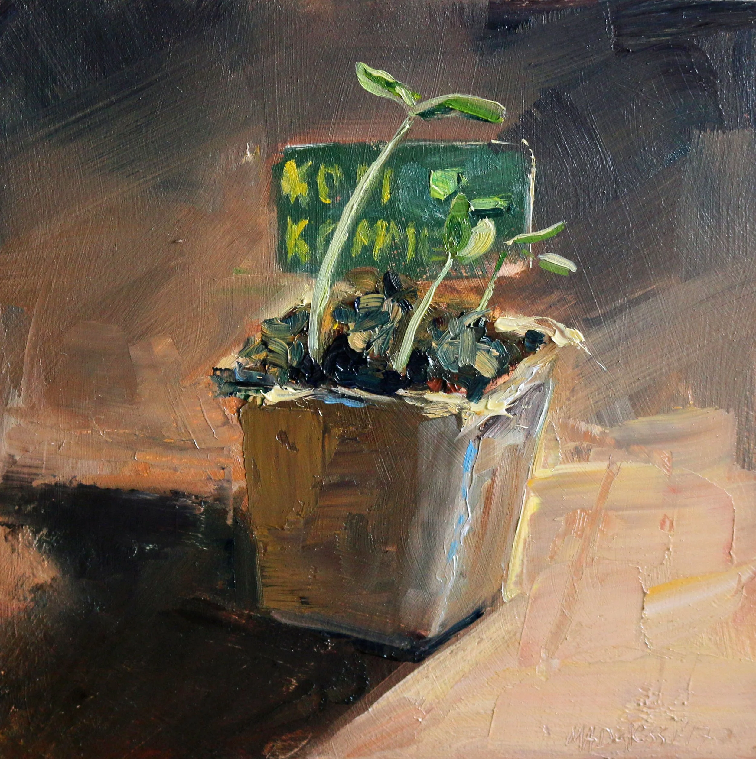 "AH moestuintje", 15x15 cm, oil on panel