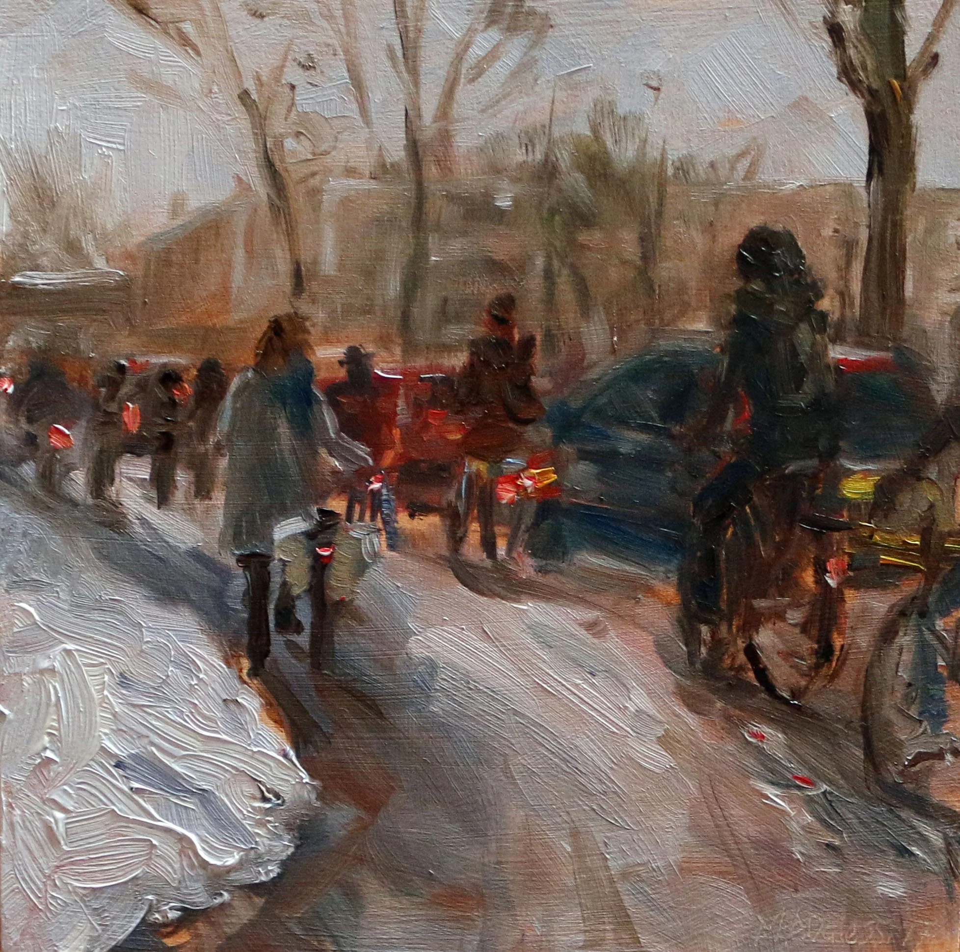 "Struggling through the snow", 15x15 cm, oil on panel