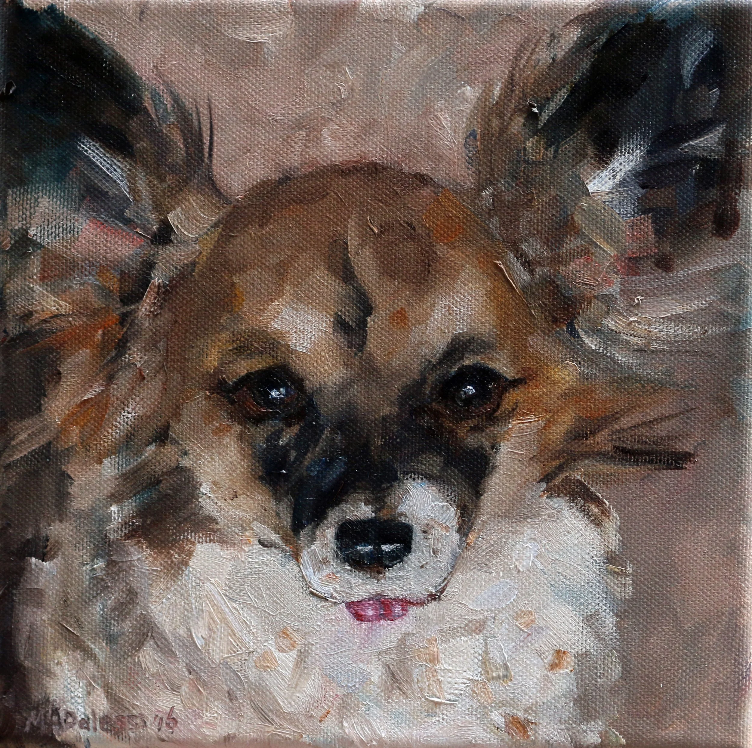 "Model dog", 20x20 cm, oil on canvas