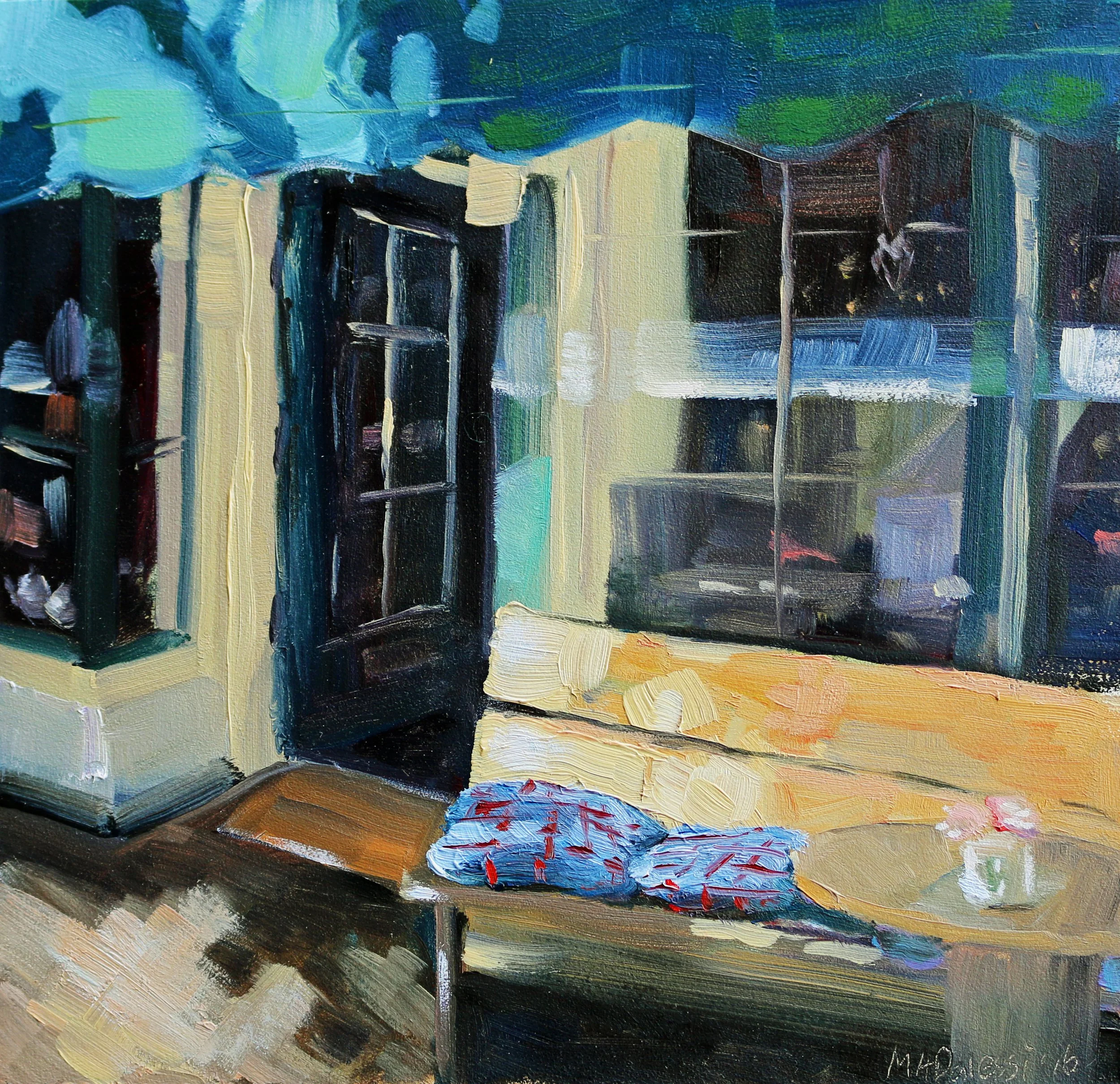 "Let's sit here", 15x15 cm, oil on panel