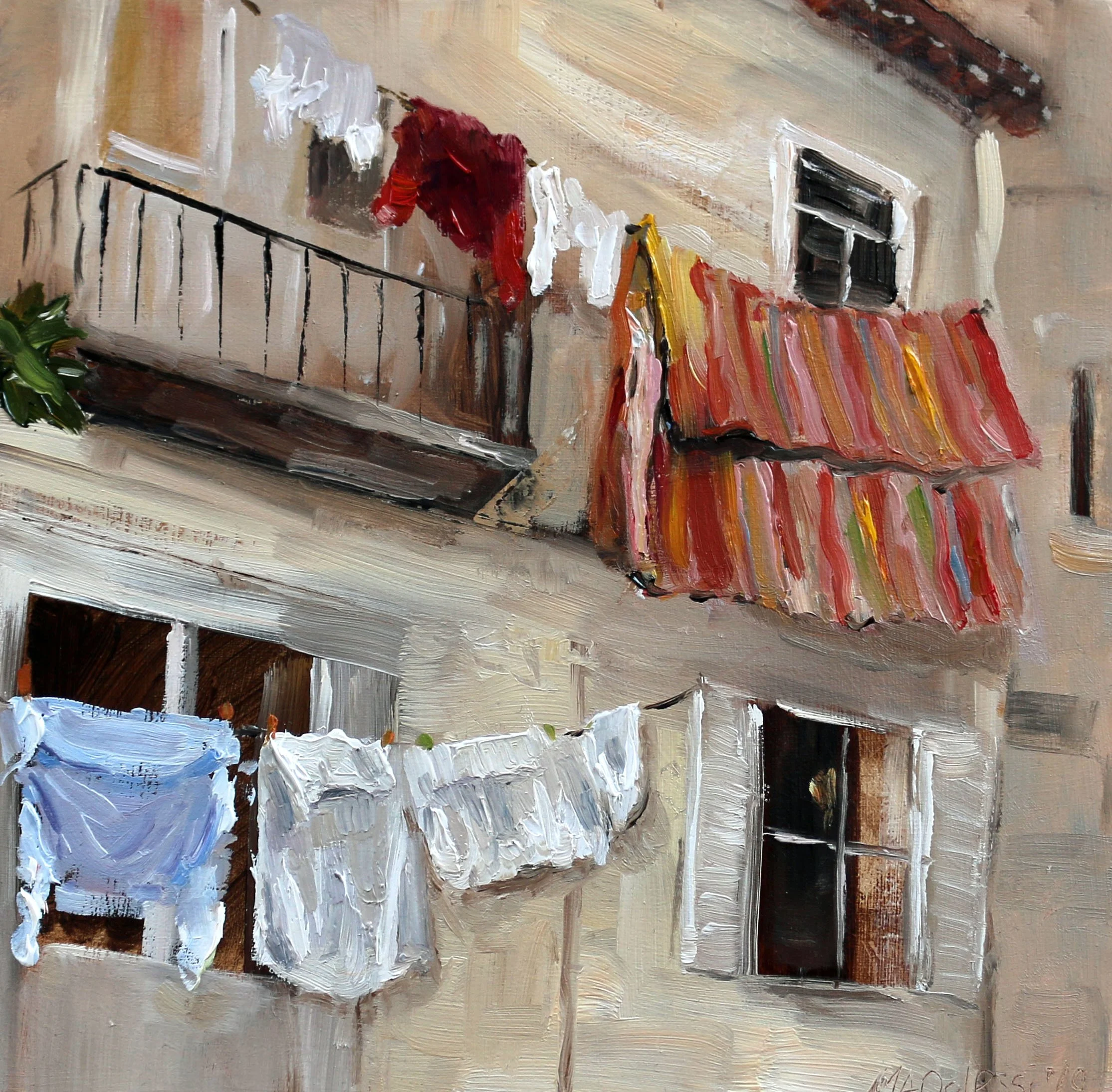 "Laundry day", 15x15 cm, oil on panel