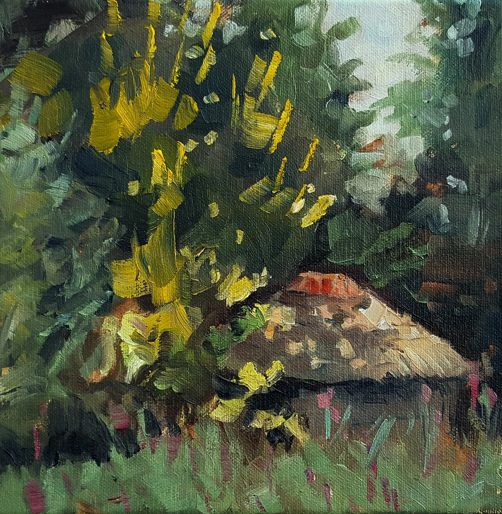"View from the garden", 20x20 cm, oil on canvas