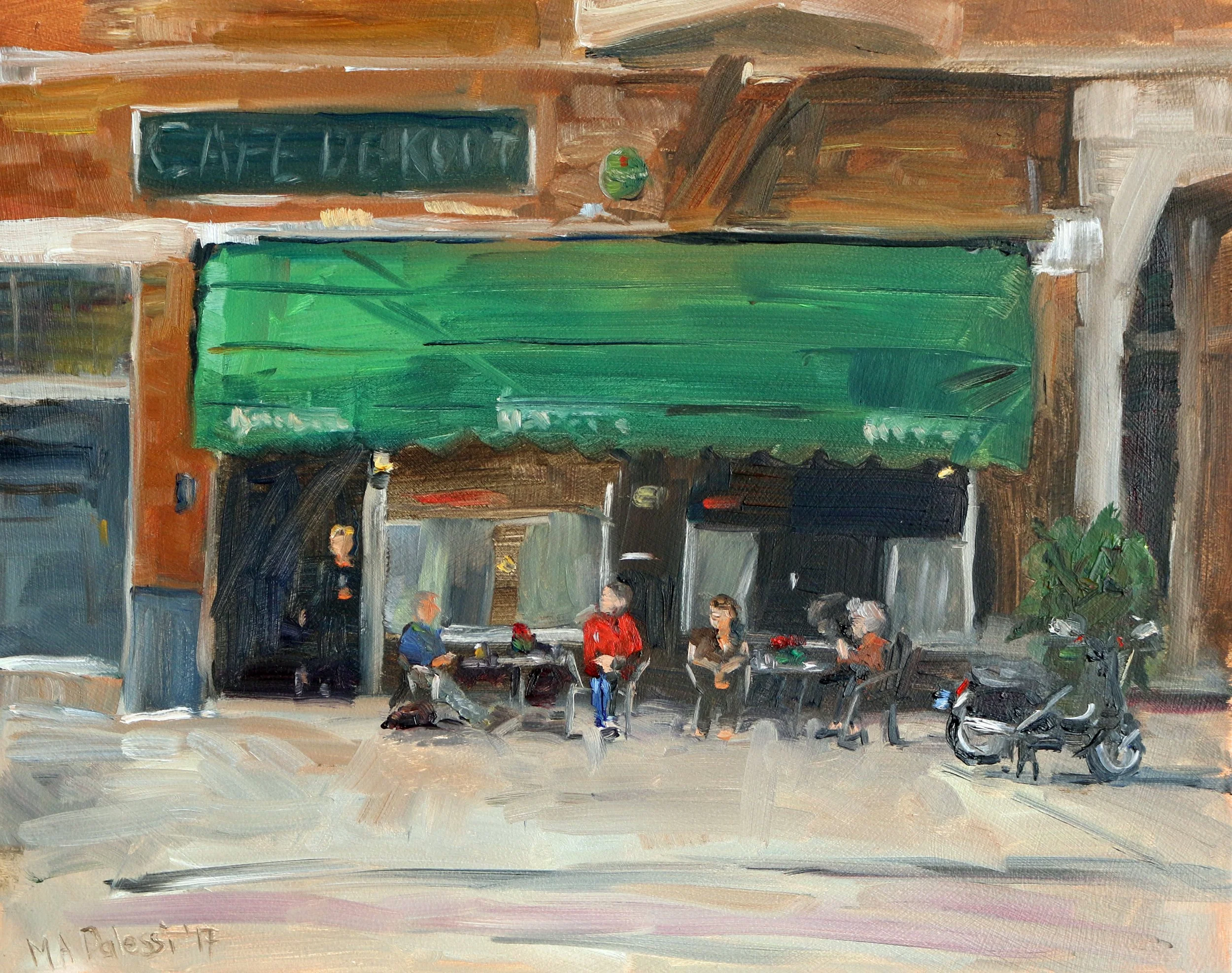 "At the cafe", 13x18 cm, oil on panel