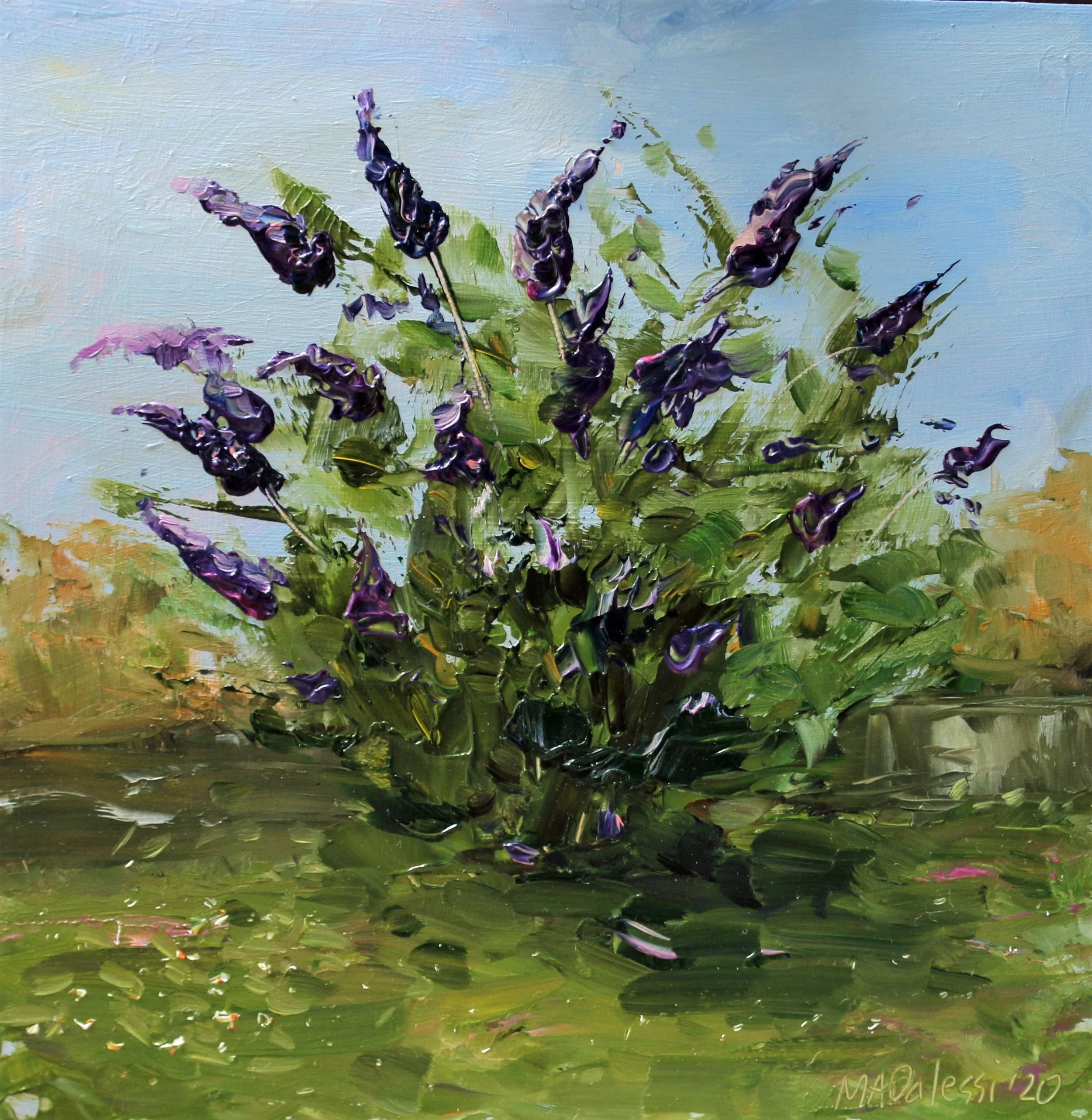 "Purple butterfly bush", 15x15 cm, oil on panel