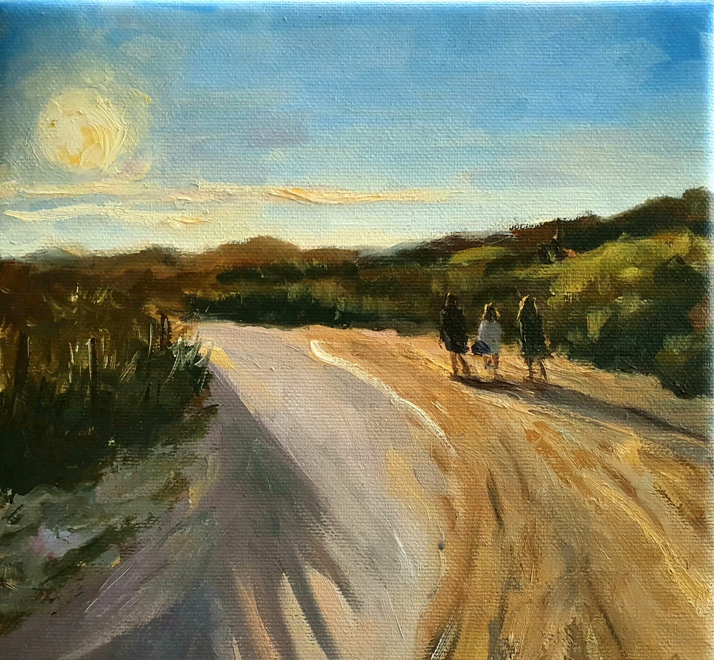 "To the beach at sunset", 20x20 cm, oil on canvas