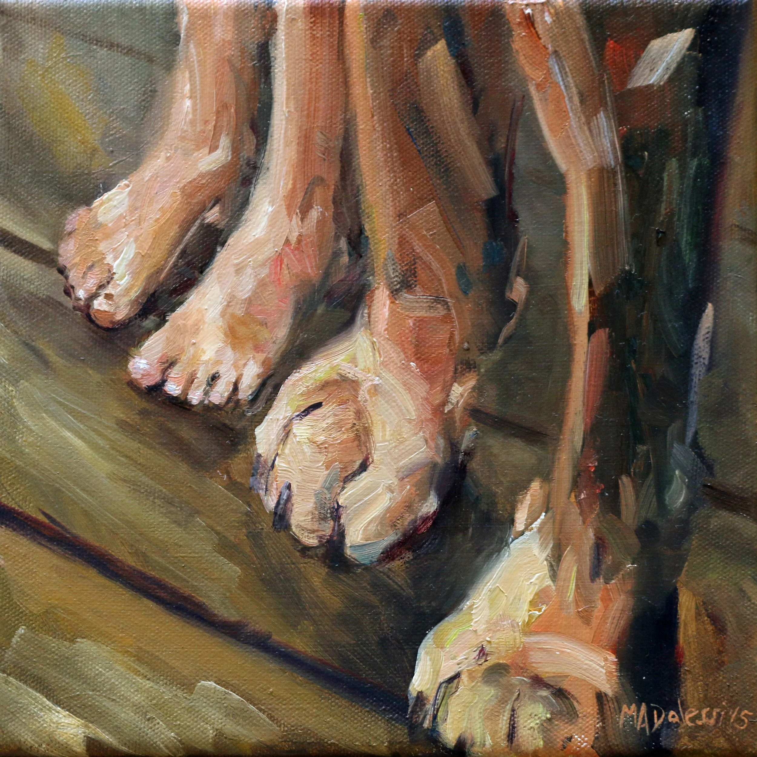 "Small kid, big dog", 20x20 cm, oil on canvas