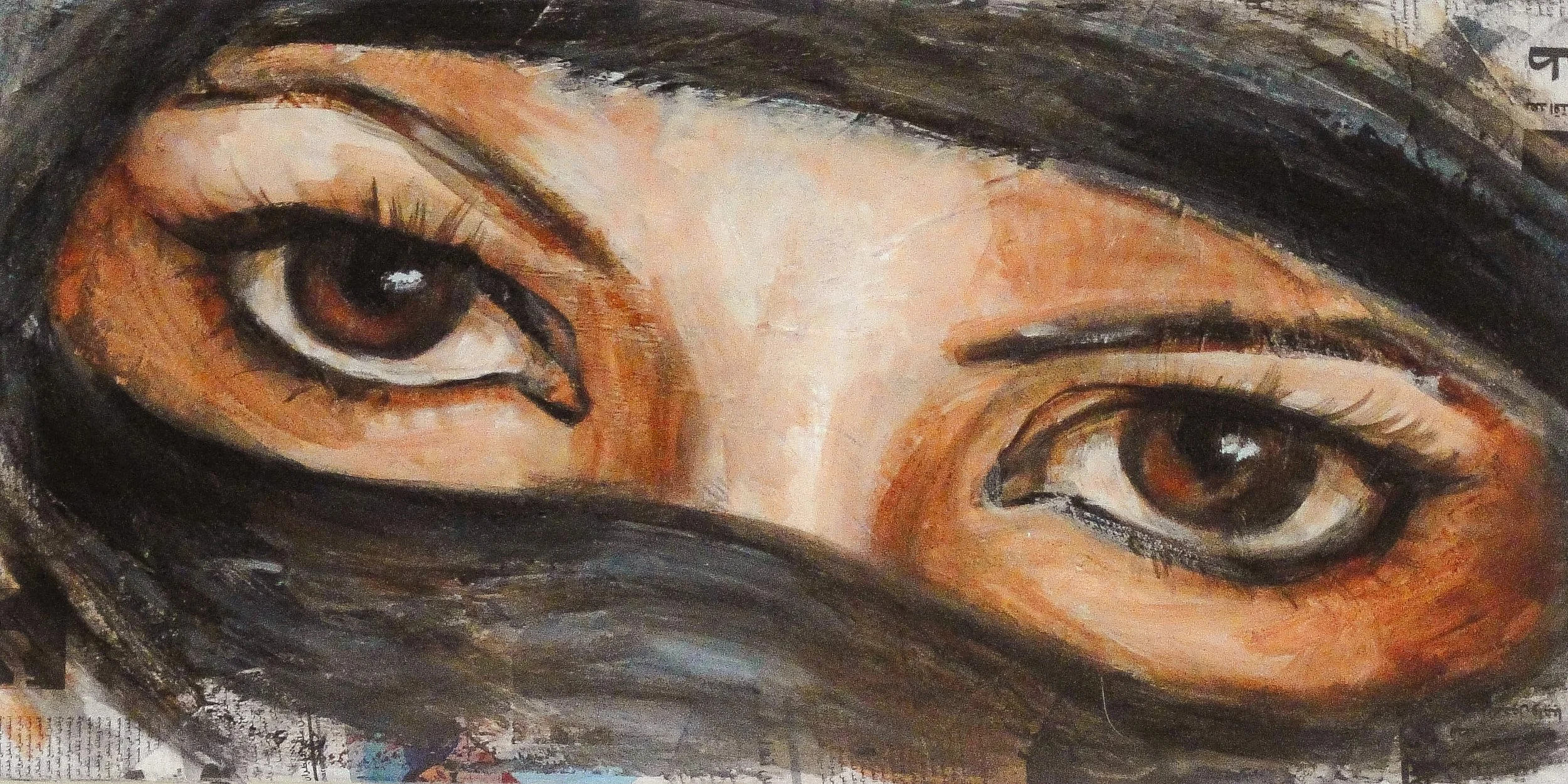 "The look", 20x40 cm, acrylic and newspaper on canvas