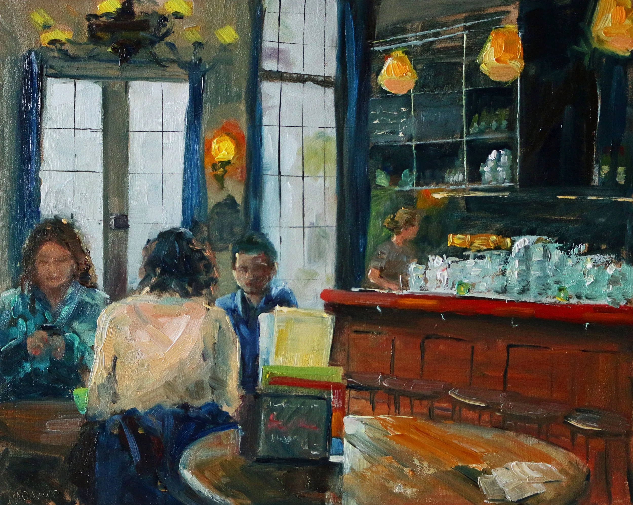"Brasserie interior", 13x18 cm, oil on panel