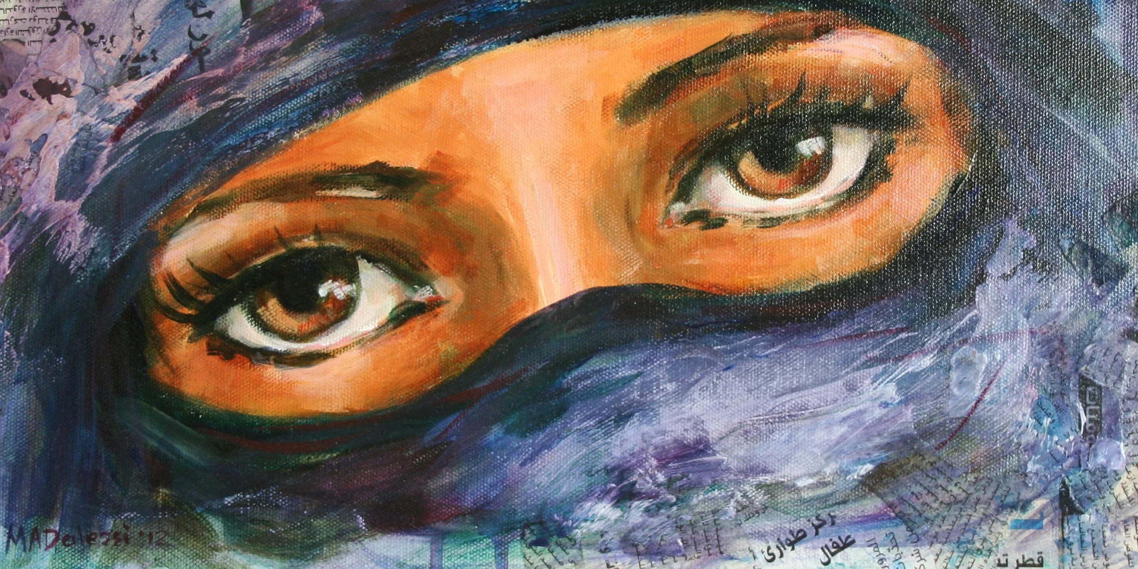 "Eyes 2", 20x40 cm, acrylic and newspaper on canvas